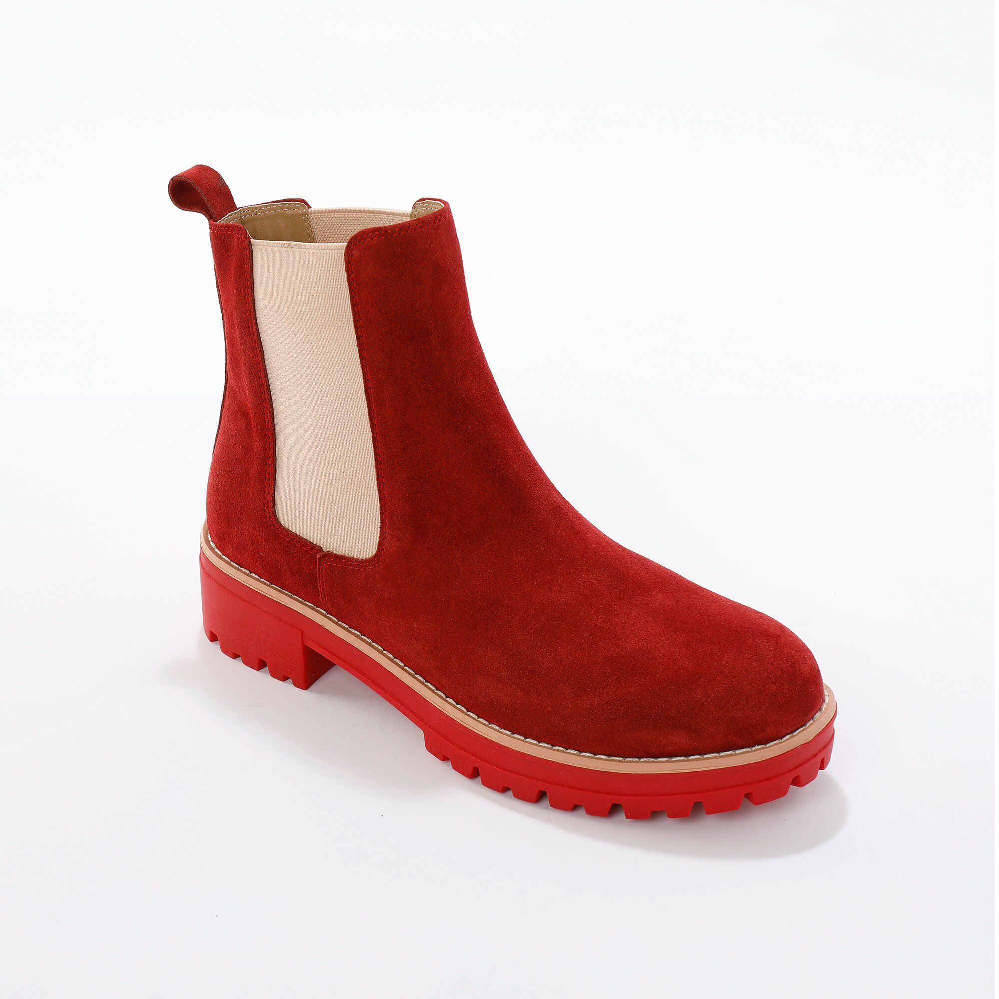Boots chelsea croûte de cuir, semelle crantée épaisse