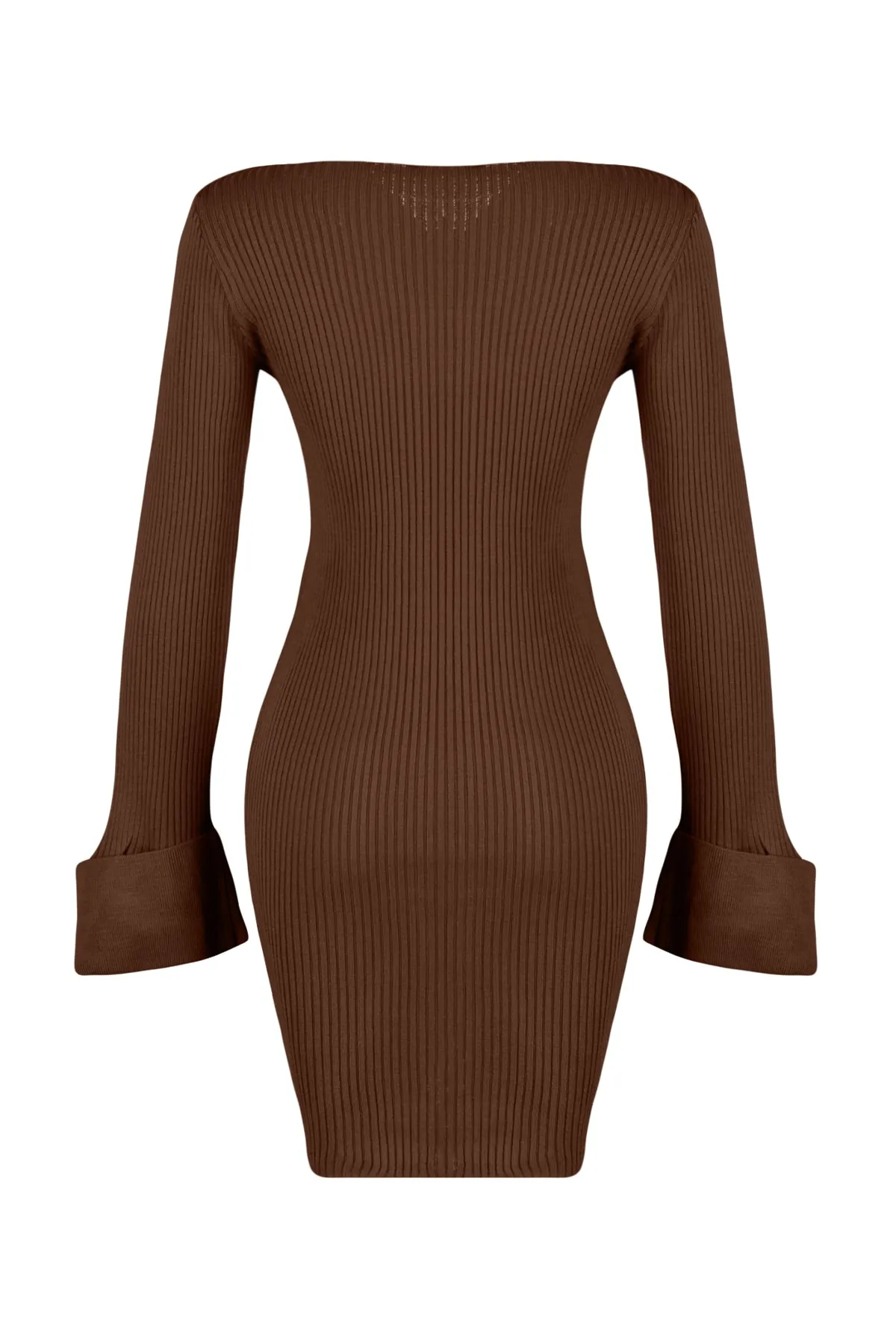 Trendyol Collection  Braunes Mini-Strickkleid mit V-Ausschnitt TWOAW22EL0564