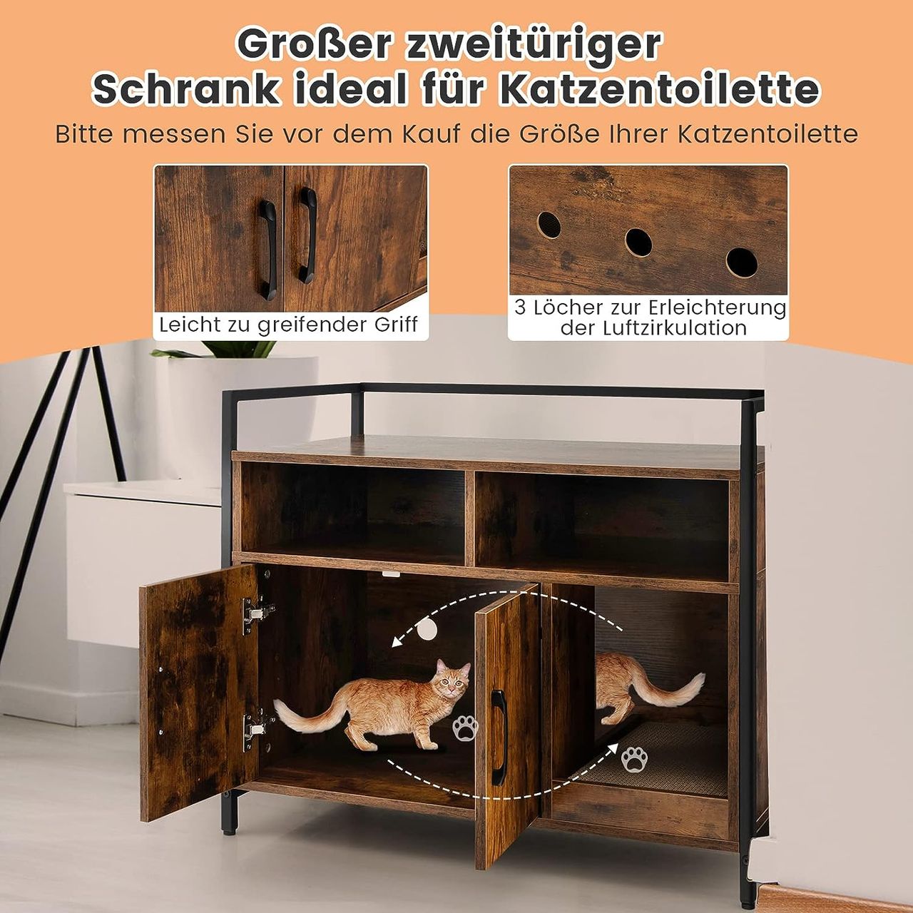 Costway Katzenschrank Katzentoilette mit Doppeltüren & Kratzunterlage