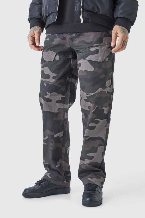 Tall lockere asymmetrische Camouflage Cargo Twill-Hose