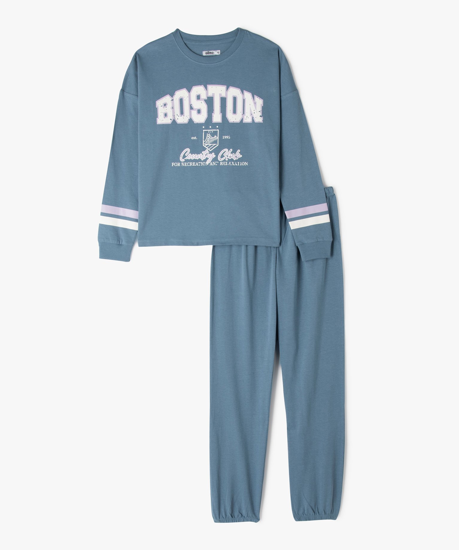 Pyjama en coton inscription Boston fille bleu | GEMO