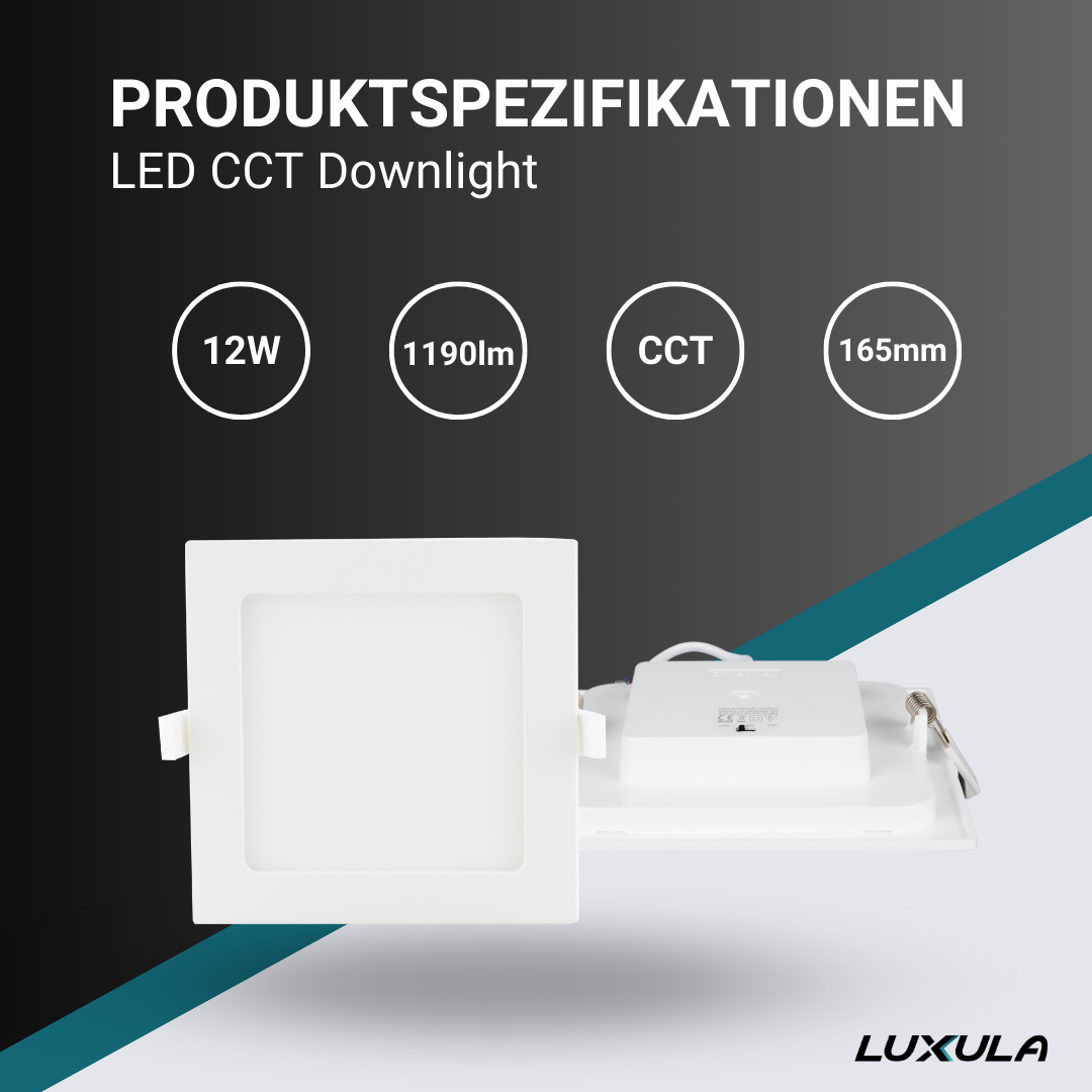 LUXULA LED CCT Downlight, 12W, 165x165mm
