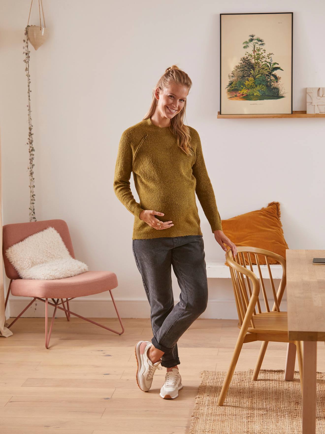 Vertbaudet Strickpullover für Schwangerschaft & Stillzeit - schwarz/beige gestreift