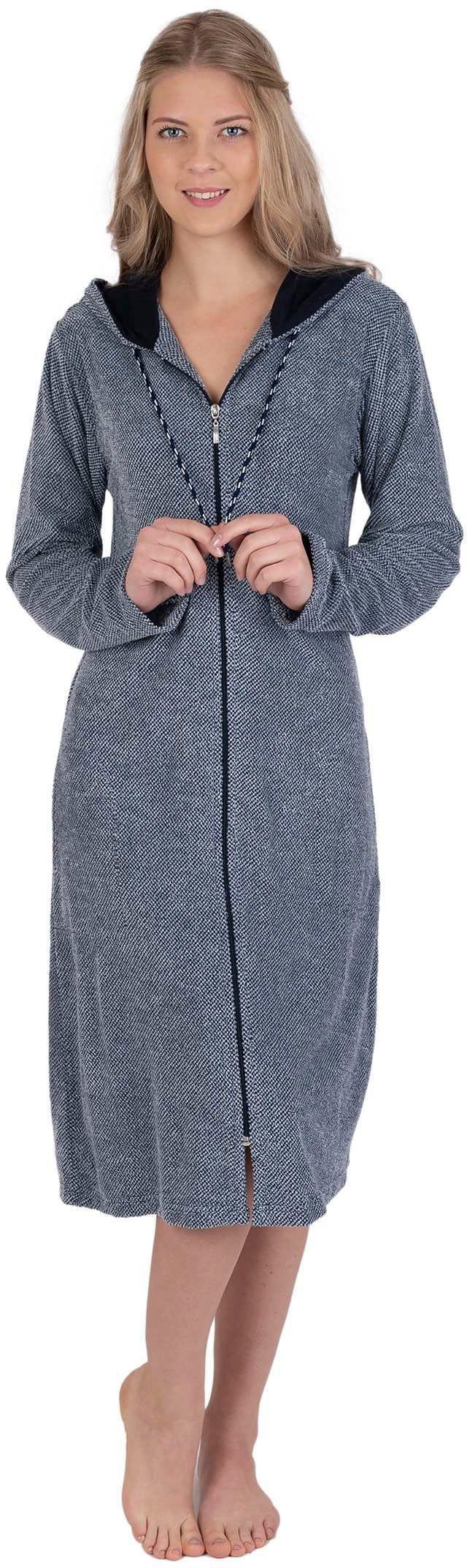 Wewo fashion Damenbademantel 6039, Langform, Leichtfrottier, Reißverschluss, leichte Badejacke