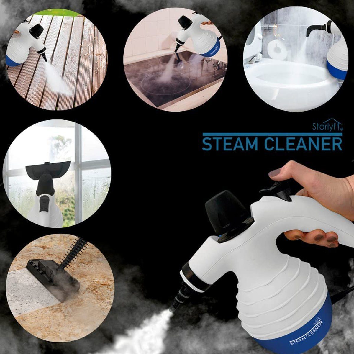 Starlyf Handdampfreiniger Steam Cleaner, 1050 W, beutellos, 2,8 bar, 250 ml, tragbarer Dampfreiniger, Dampfente