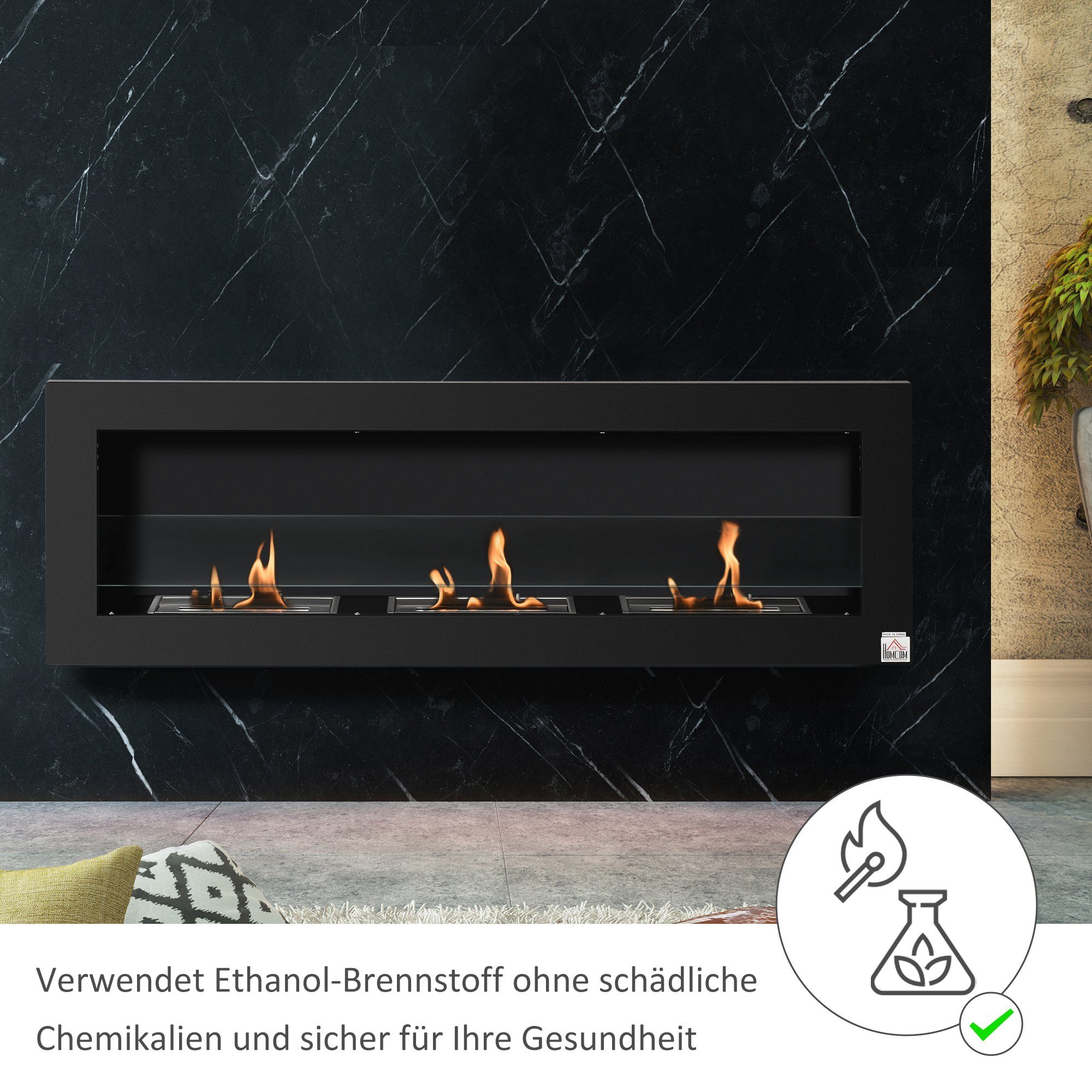 HOMCOM Echtfeuer-Dekokamin Ethanol Kamin schmall zur Wandmontage