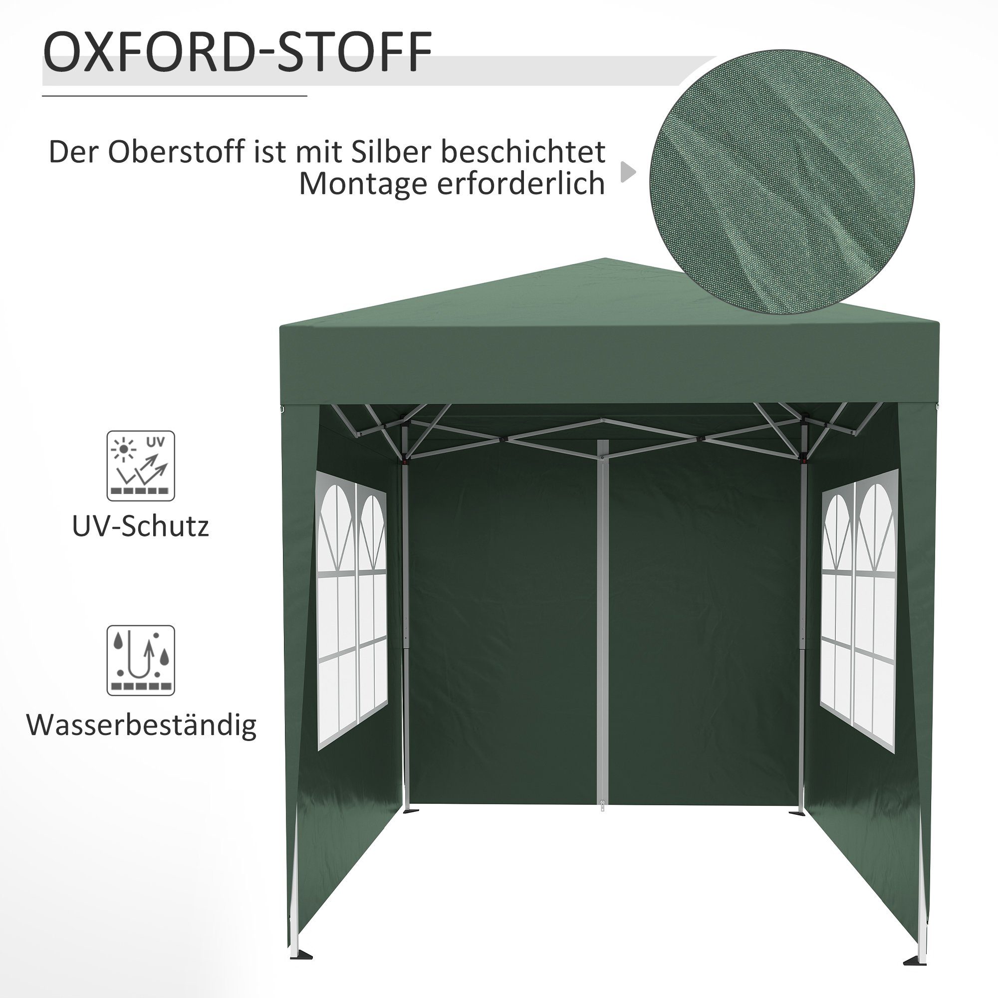 Outsunny Faltpavillon 2 x 2m Pavillon mit 4 Seitenwänden, Fenster, Festzelt mit UV-Schutz, mit 4 Seitenteilen, (Gartenzelt, Festzelt), BxT: 200x200 cm, Gartenzelt mit UV-Schutz