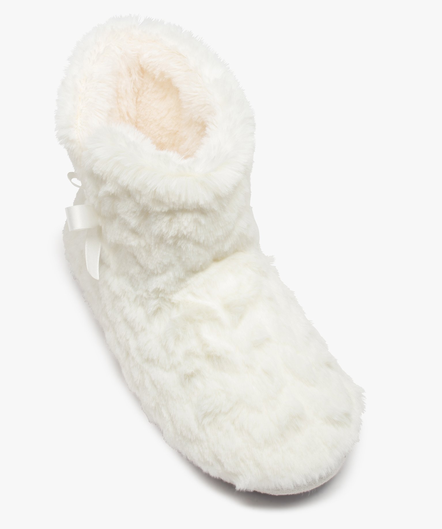 Chaussons femme en forme de boots fourrées unies blanc | GEMO