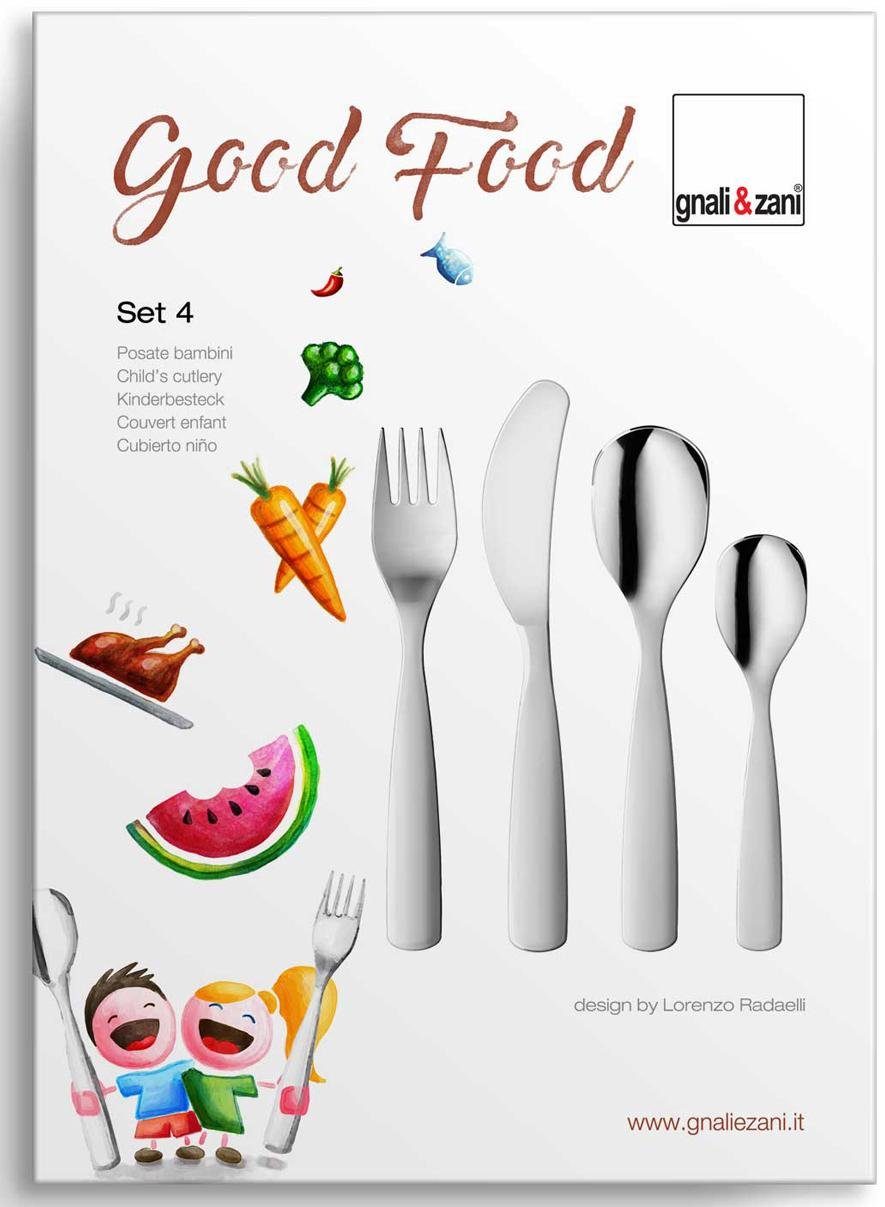 gnali & zani Kinderbesteck, Edelstahl, 4-teilig, Made in Italy
