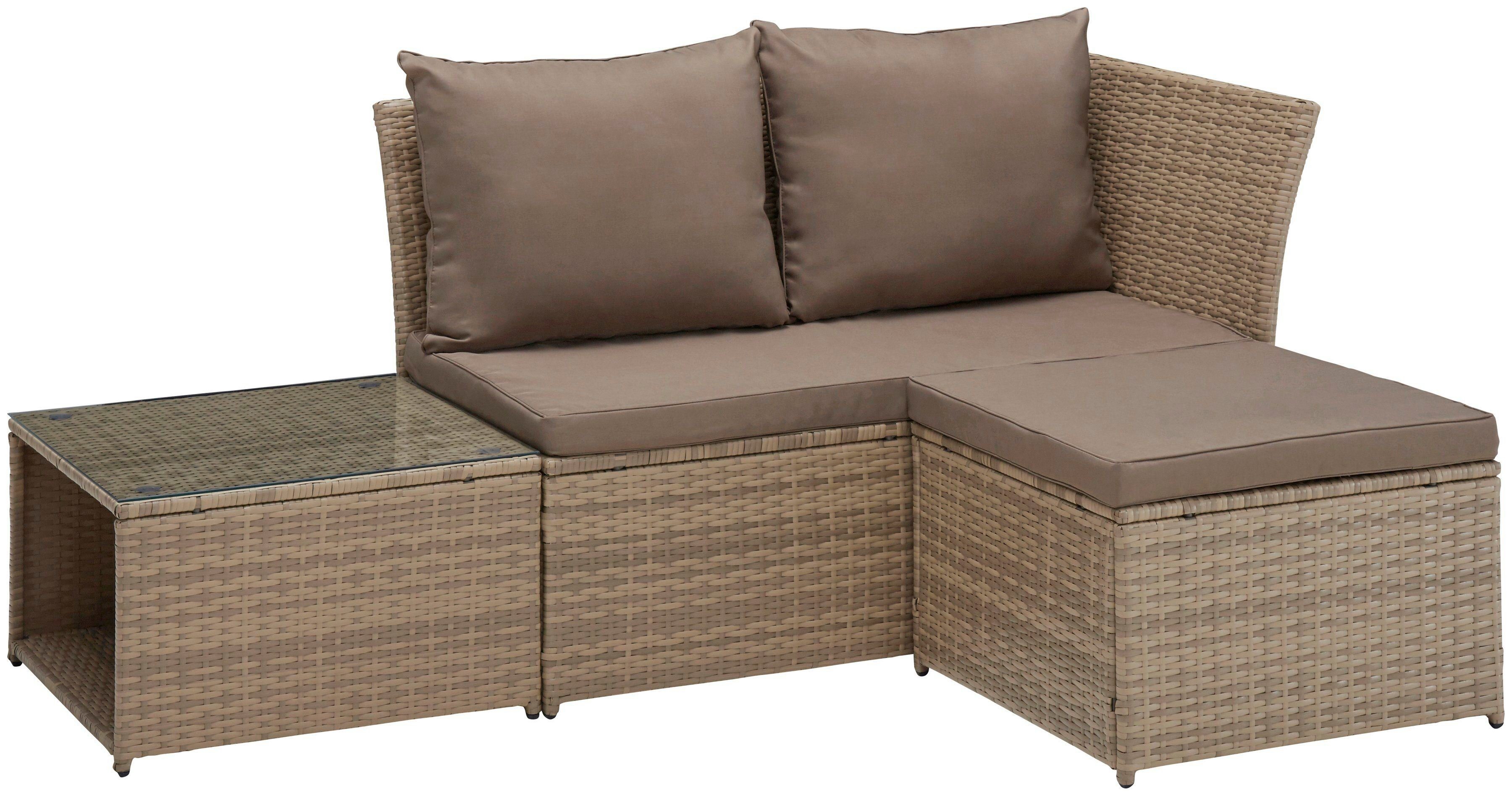 KONIFERA Gartenlounge-Set Marseille, (8-tlg), Sofa, Tisch 57x57 cm, Hocker, Polyrattan