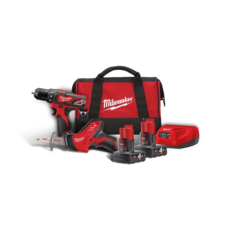 Ensemble perceuse-scie sauteuse Milwaukee 4933441230 M12 BPP2C-402B Powerpack M12BDD + scie sauteuse C12HZ 12 V 4,0 Ah