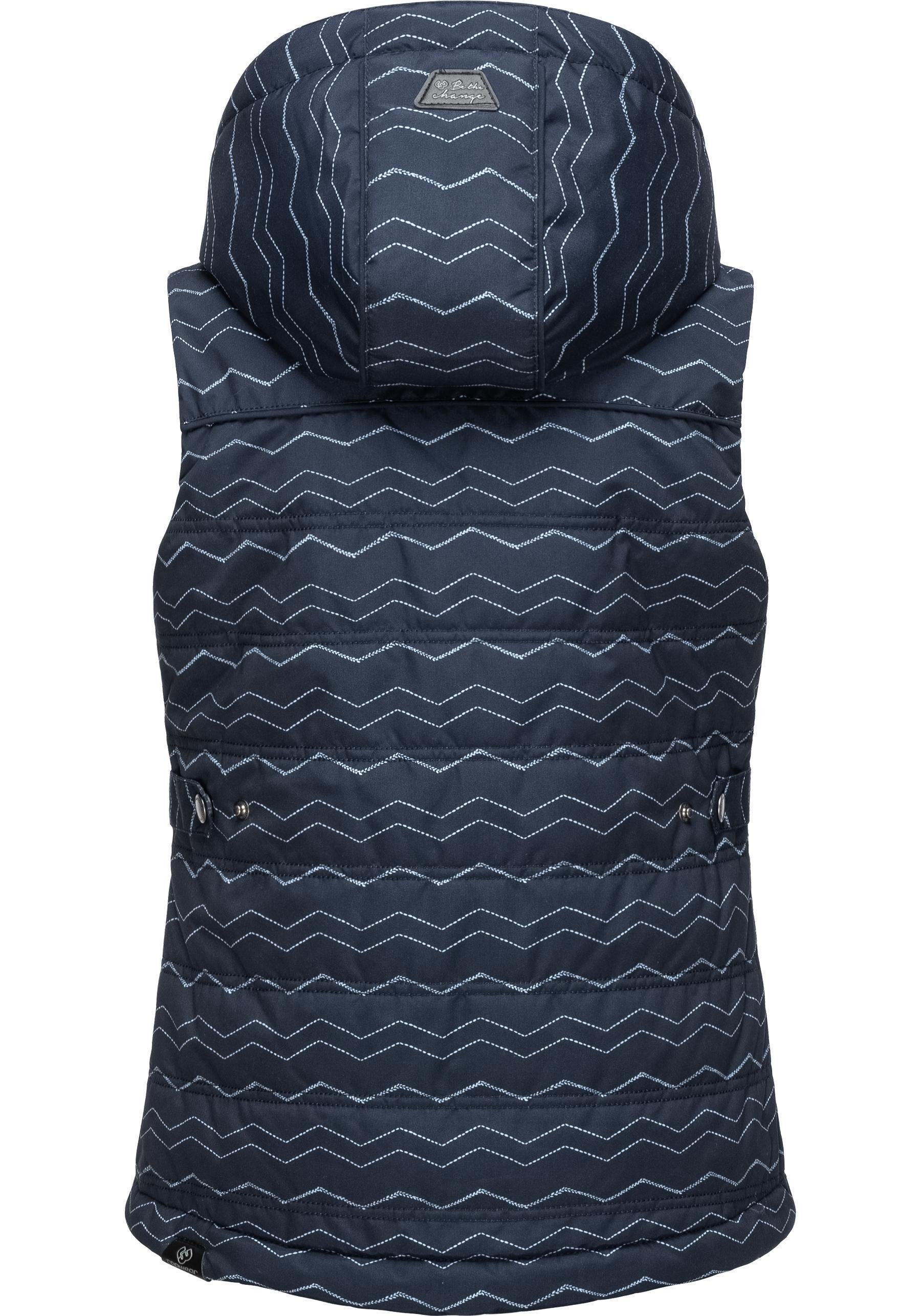 Ragwear Steppweste Marrin Chevron sportliche Outdoor-Weste mit abnehmbarer Kapuze