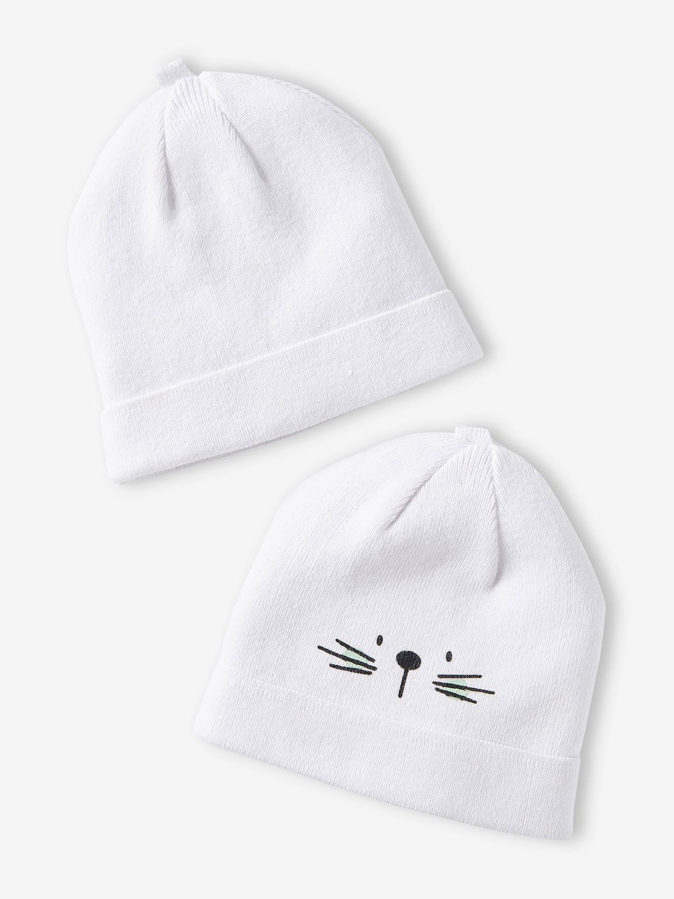 Lot de 2 bonnets bébé en coton blanc