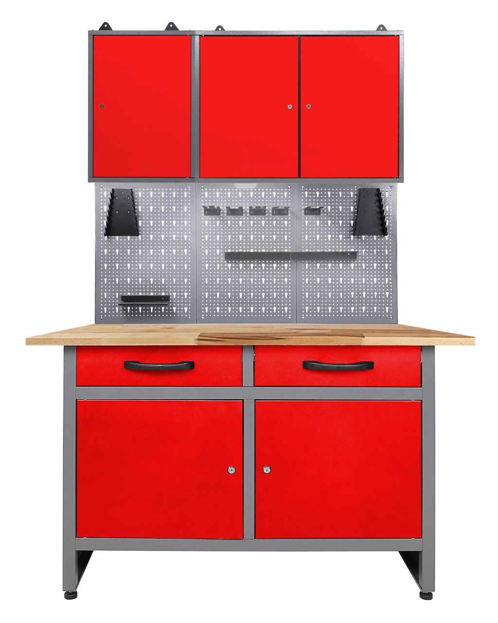 Ondis24 Werkstatt Set Werner 120 cm 2 Schränke LED rot