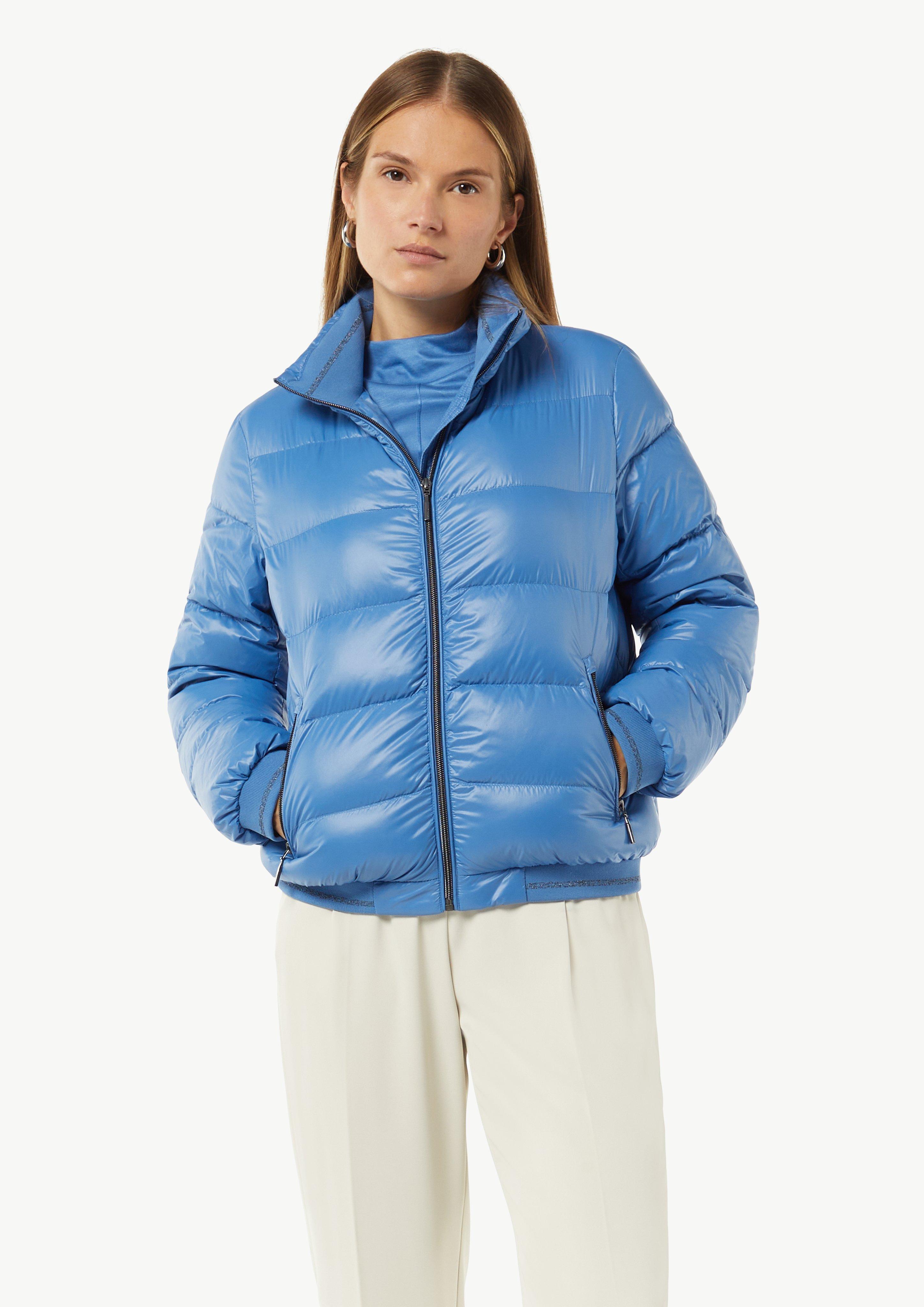 Pufferjacke mit Stehkragen und Rippbündchen - royalblau
