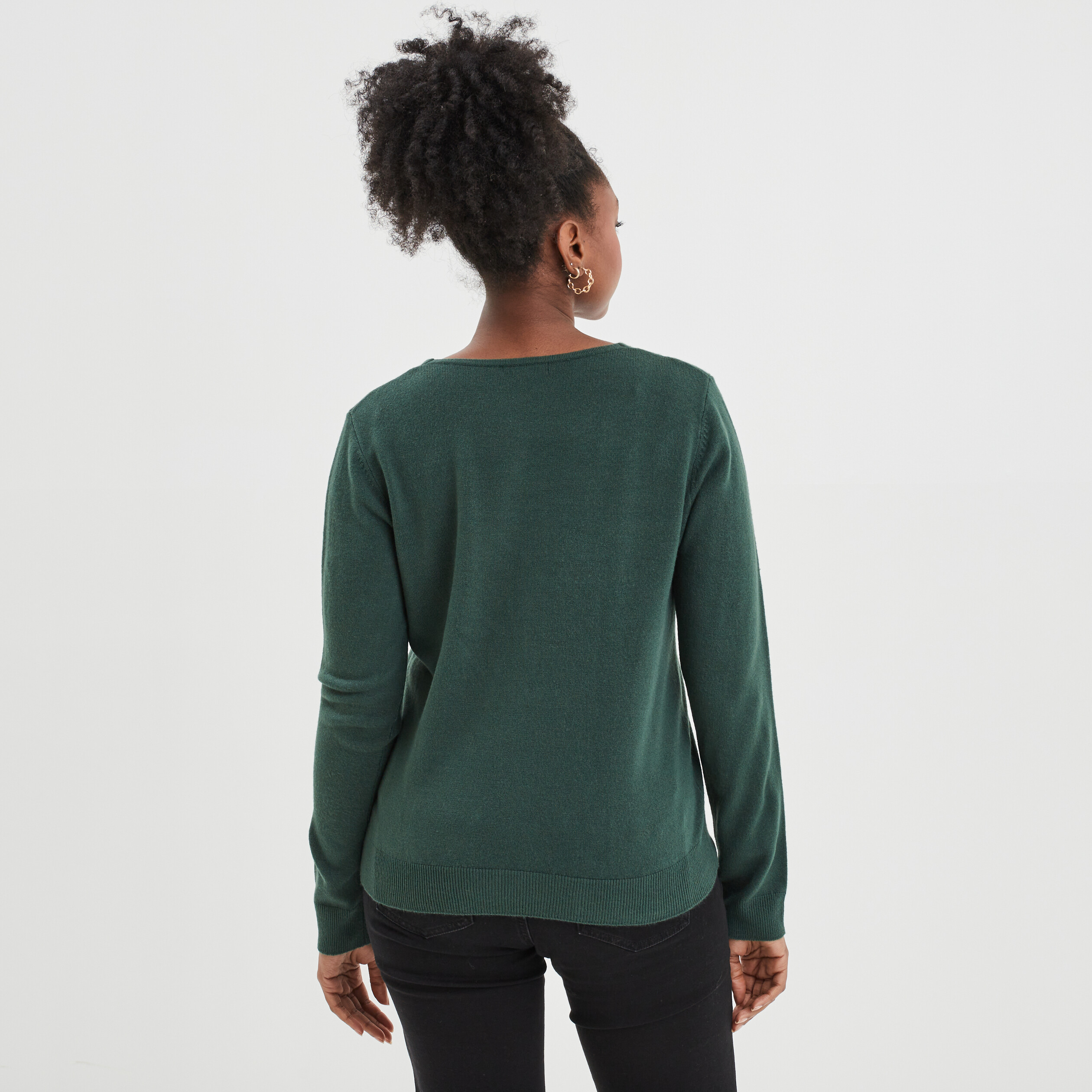 Pull col V manches longues vert foncé femme | La Halle