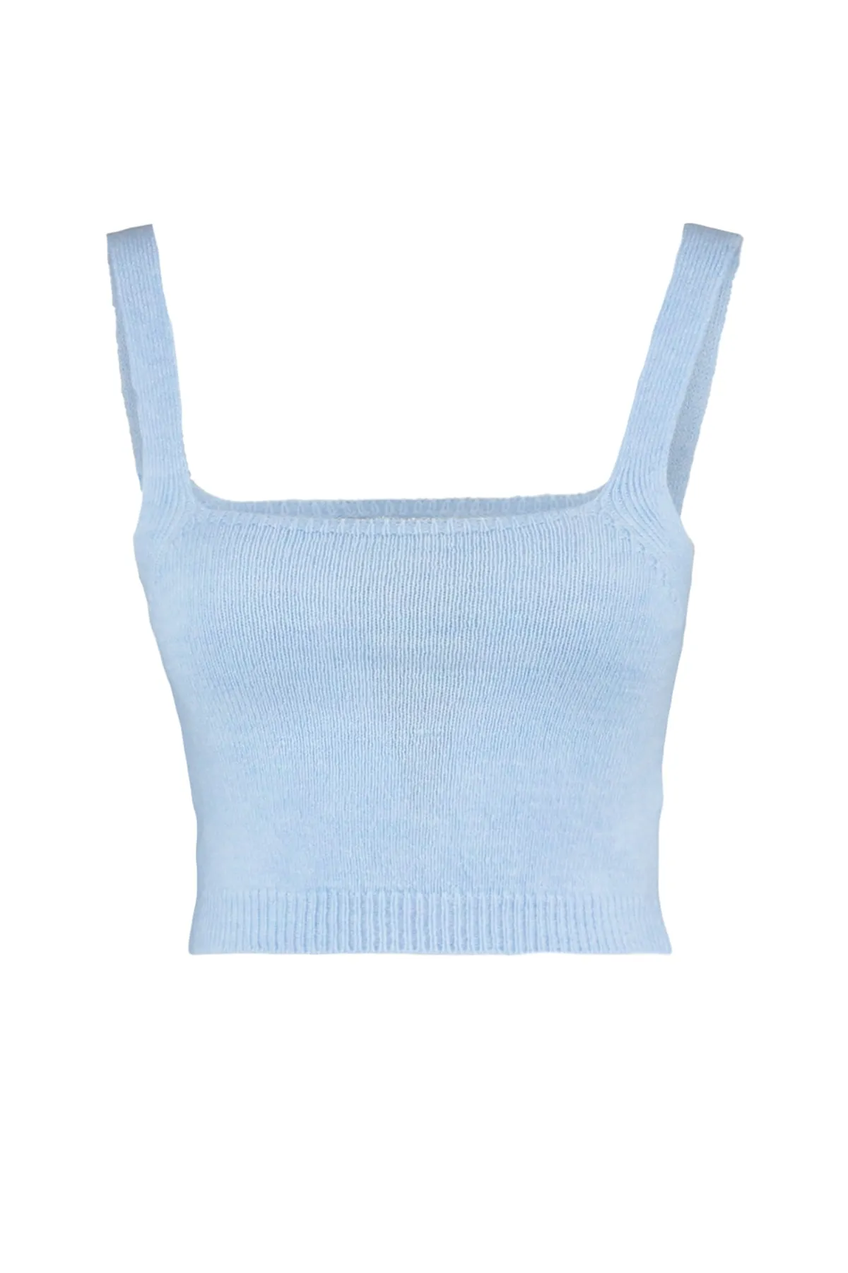 Trendyol Collection  Blaues Strick-Set aus kurzer Bluse und Cardigan - Soft Texture TWOAW21HI0107