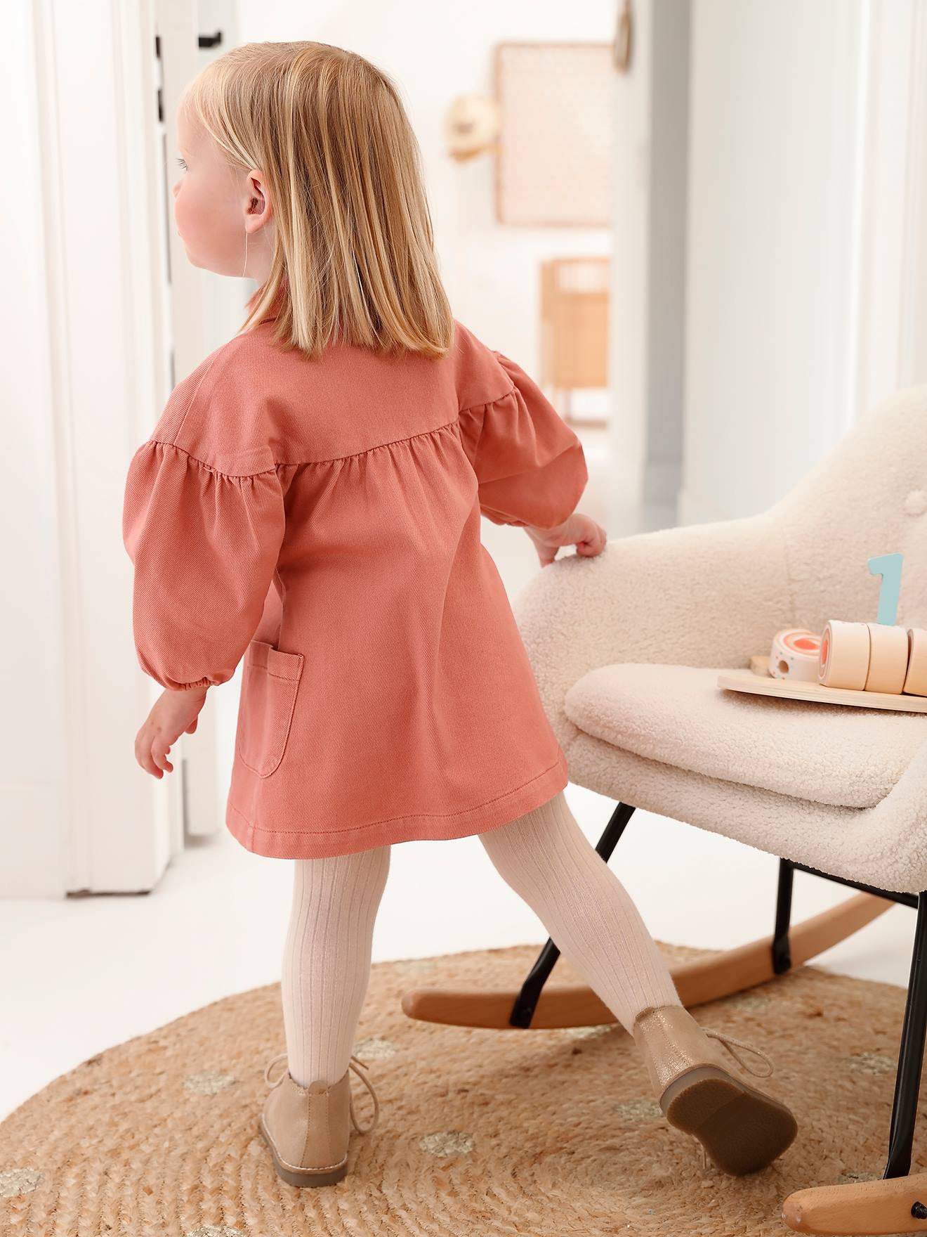 Robe en sergé bébé col claudine rose