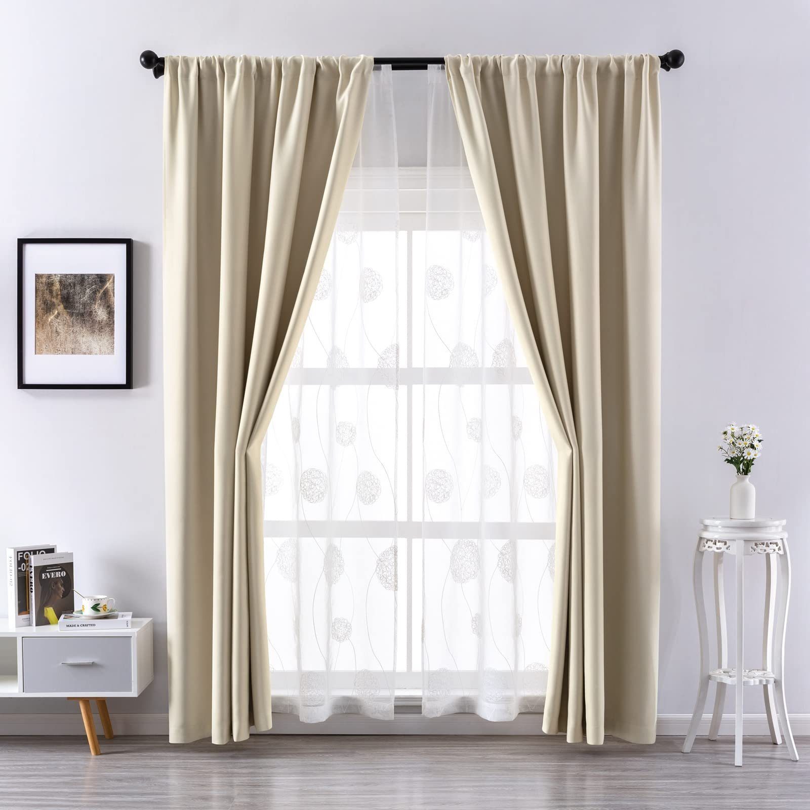 Gardine, HOMEIDEAS, Stangendurchzug (2 St), halbtransparent, Polyester, Bestickt