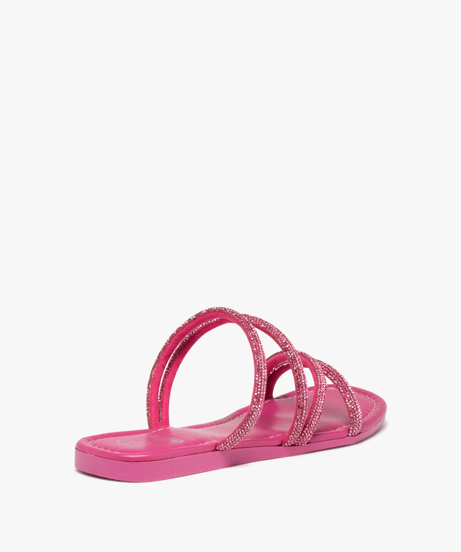 Sandales femme unies à talon plat et brides strass rose | GEMO