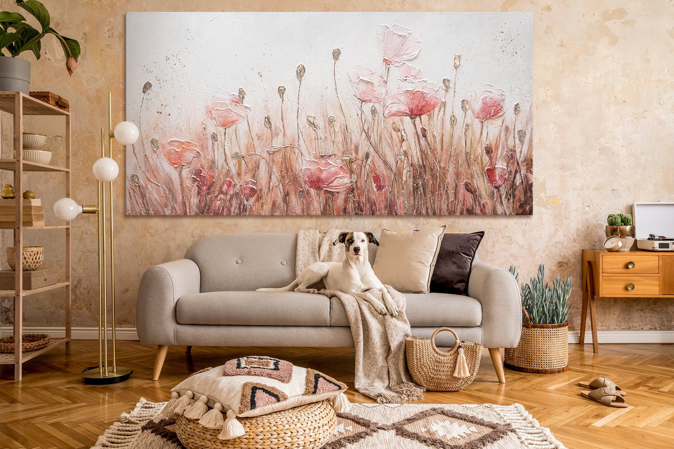 YS-Art Gemälde April, Blumen, Mohnblumen Rosa Flieder Leinwand