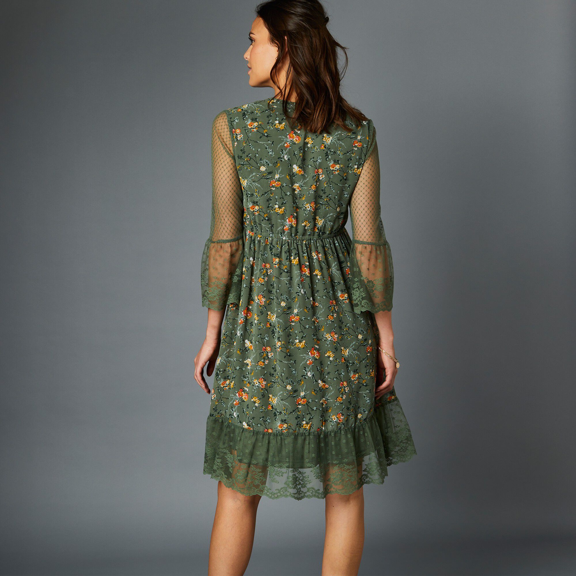 Robe dentelle manches 3/4 imprimée