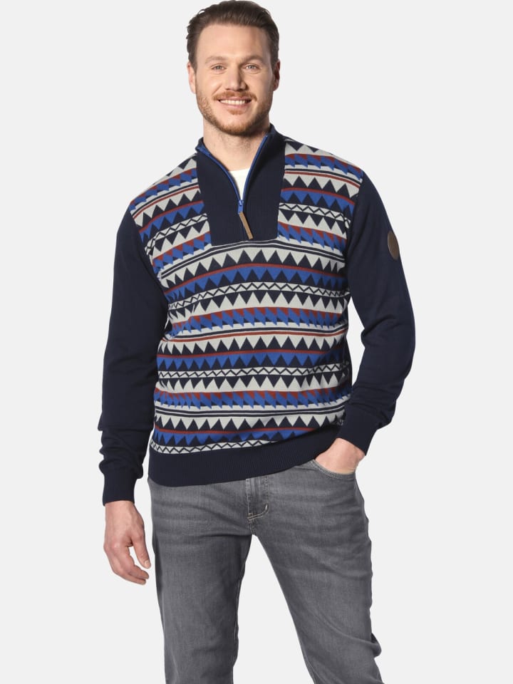 Jan Vanderstorm Pullover ERIKVALD in dunkelblau gemustert günstig kaufen