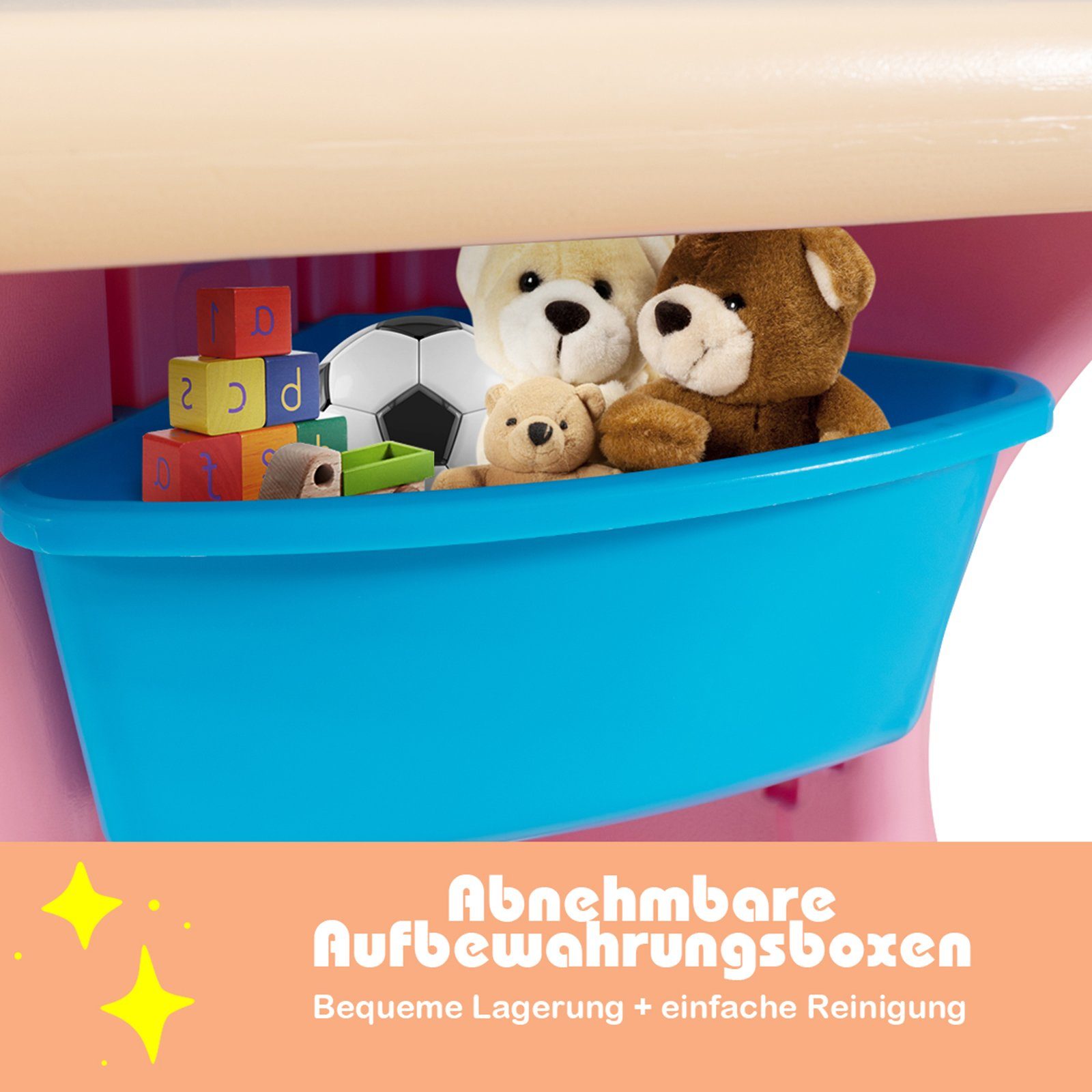 COSTWAY Kindersitzgruppe, mit 2 Stühlen&Kindertisch, mit Stauraum, Kunststoff