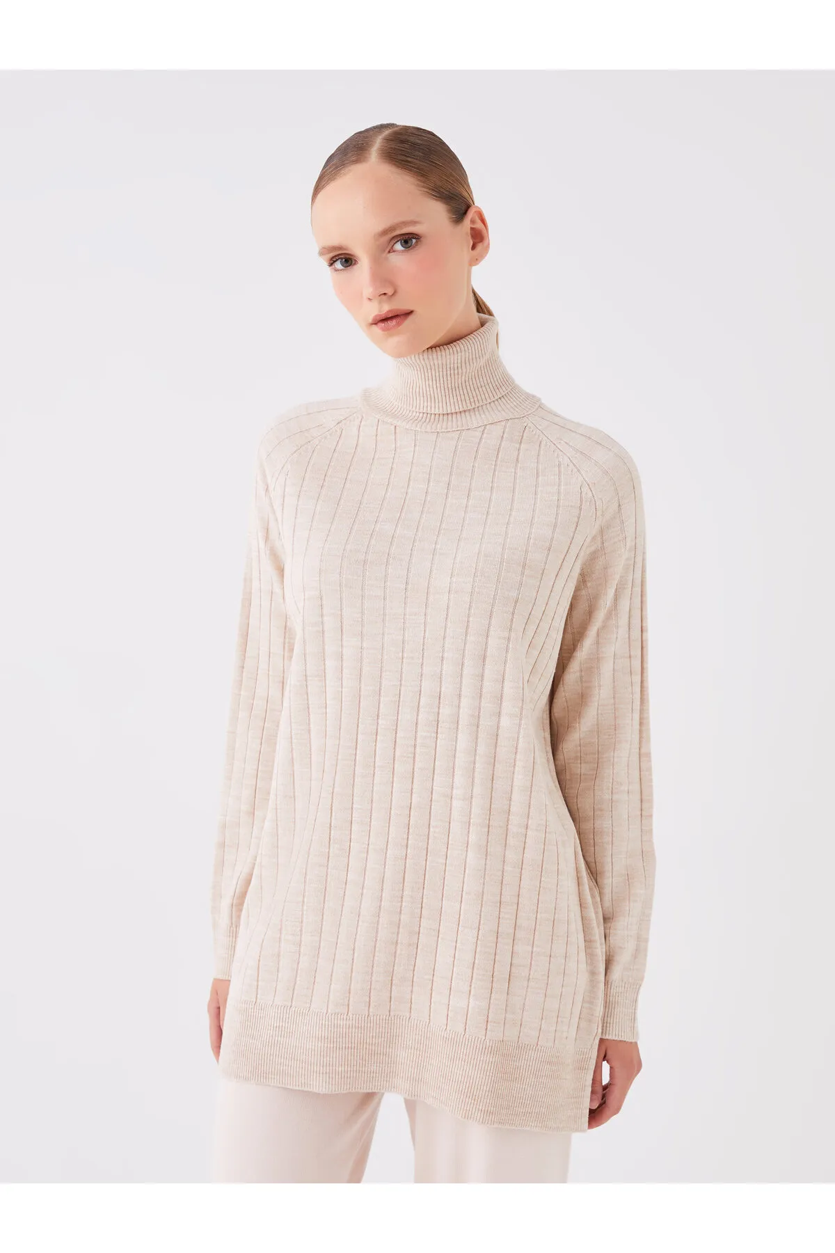 LC Waikiki  Rollkragenpullover, einfarbig, langärmelig, Damen-Stricktunika