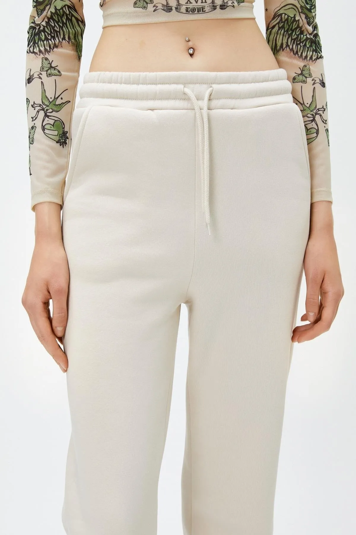 Koton  Damen-Jogginghose mit elastischem Bund, Schnürung und Taschendetail, Beige