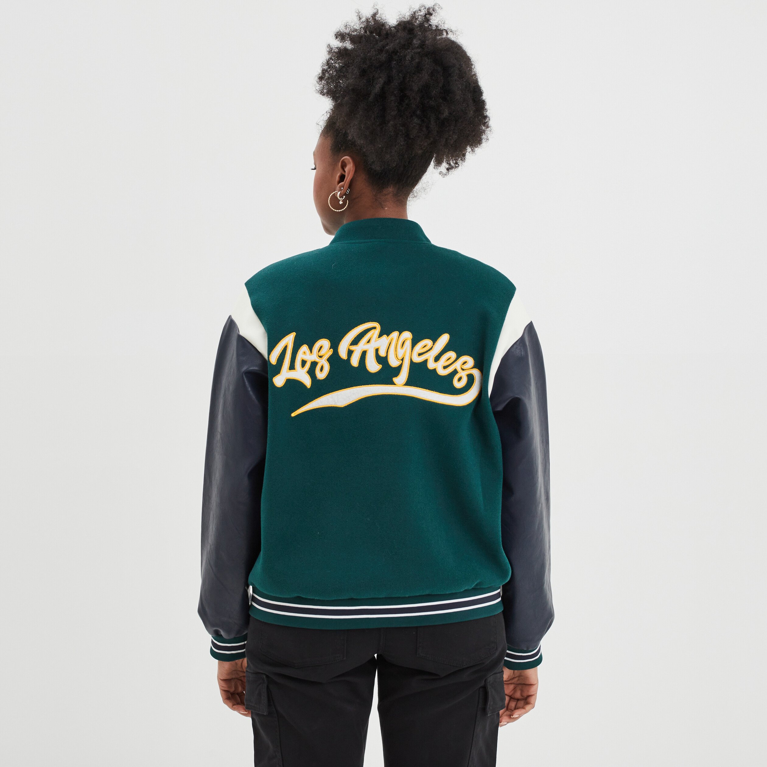 Veste varsity manches simili cuir Creeks vert émeraude femme | La Halle