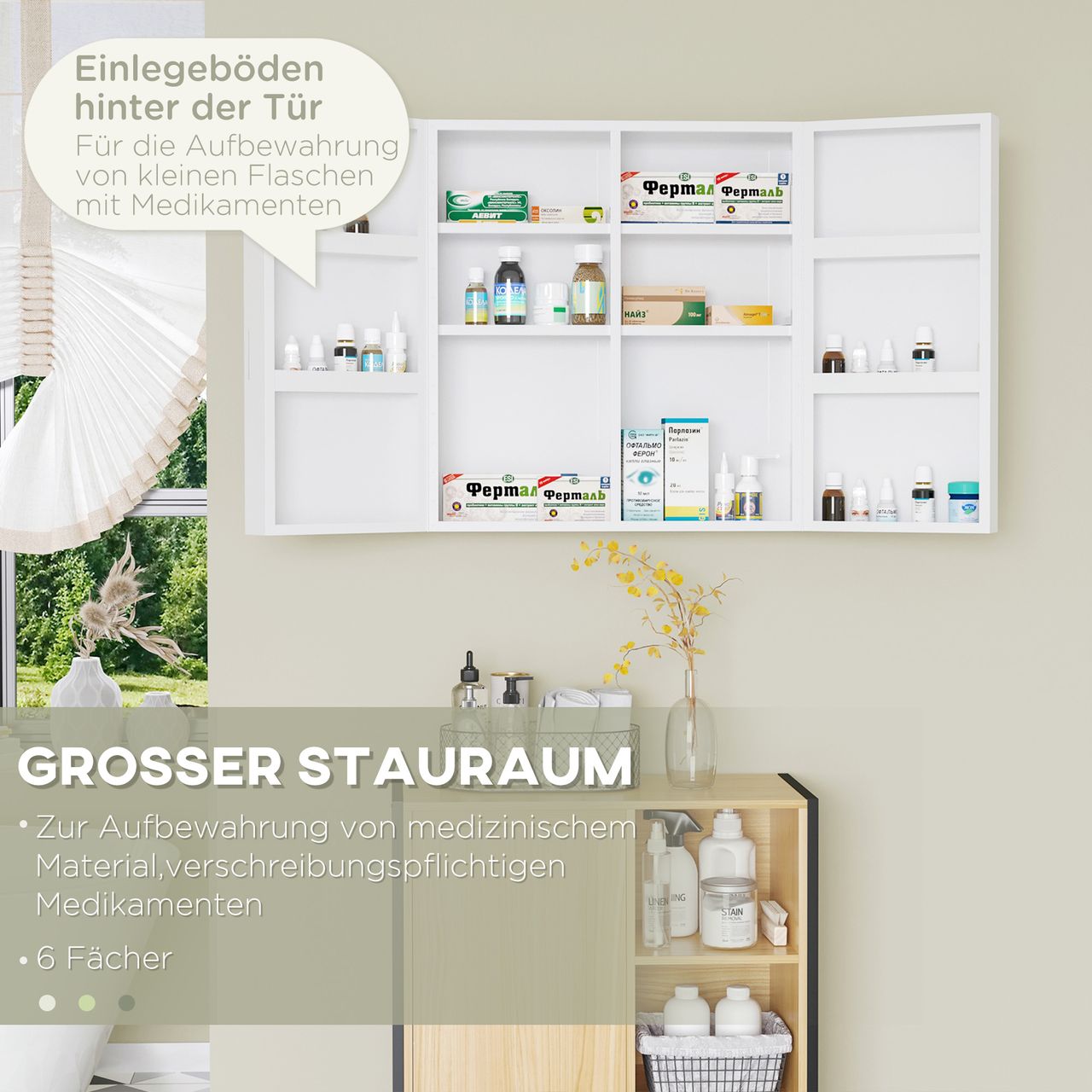 kleankin Medizinschrank, 2-türiger Apothekerschrank, Arzneischrank, Wandmontage