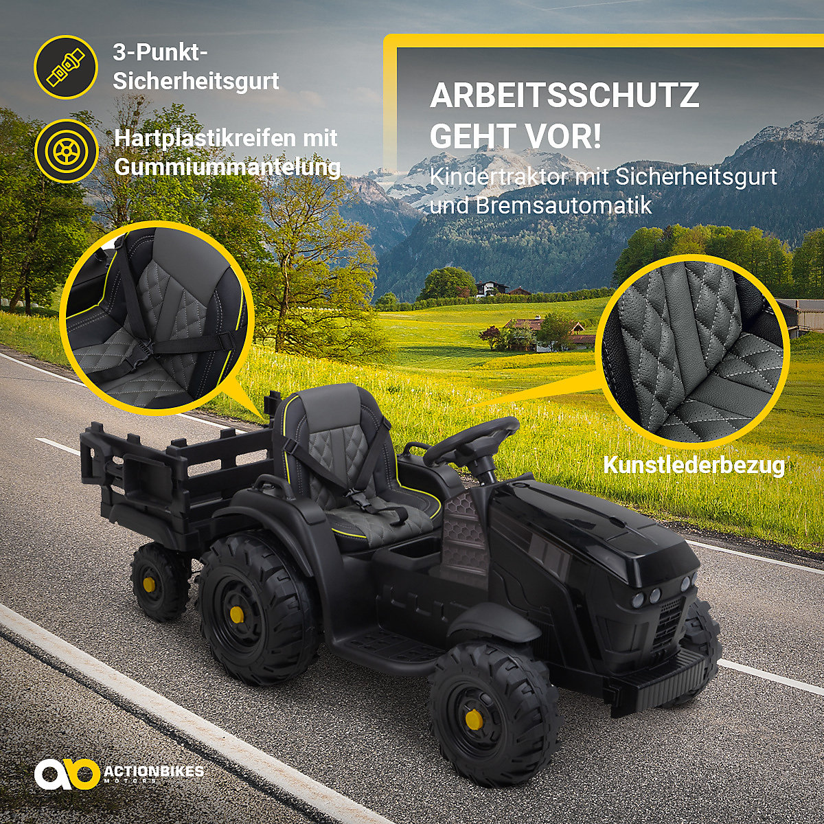 Kinder Elektroauto Kindertraktor mit Anhänger - TD925 - Staufach - Schaufel