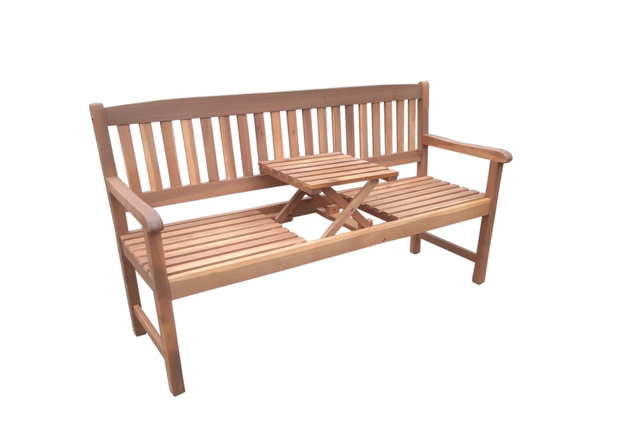 HC Garten & Freizeit Gartenbank mit hochklappbarem Tisch aus Akazienholz