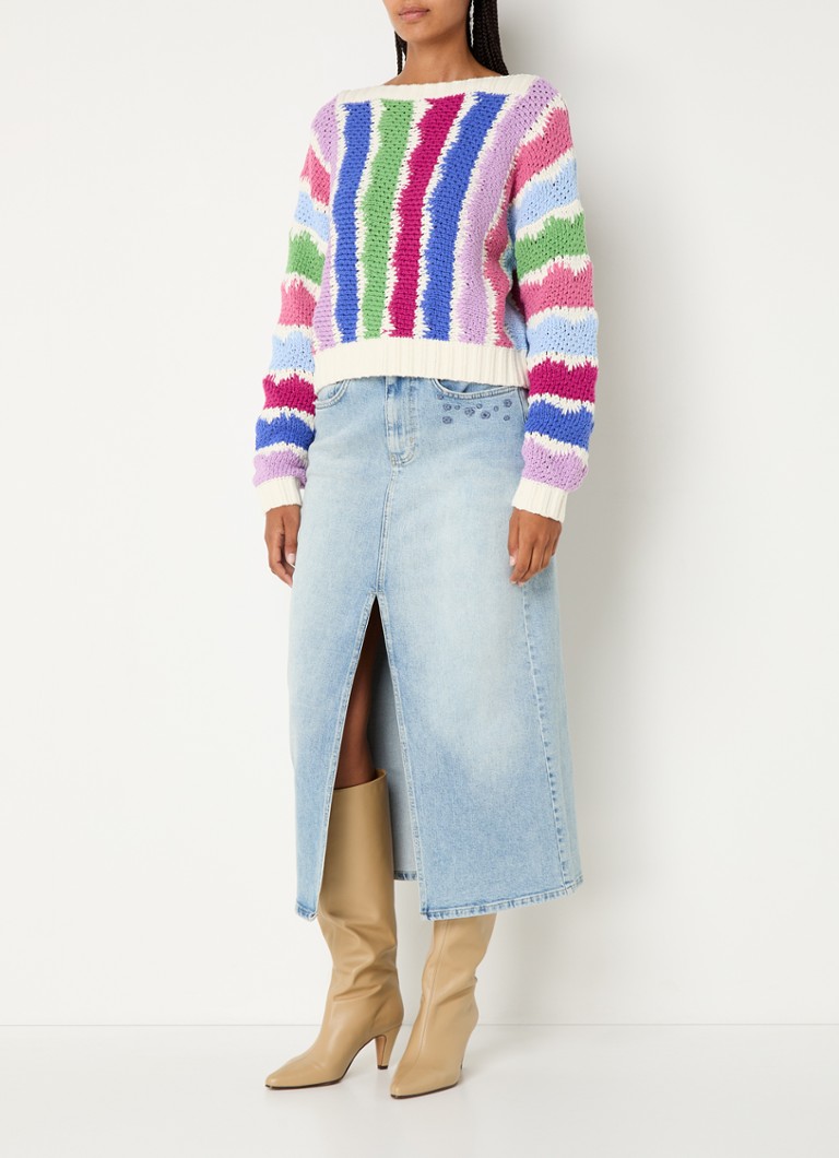 Fustă midi din denim Carlyne de la Fabienne Chapot, cu broderie.