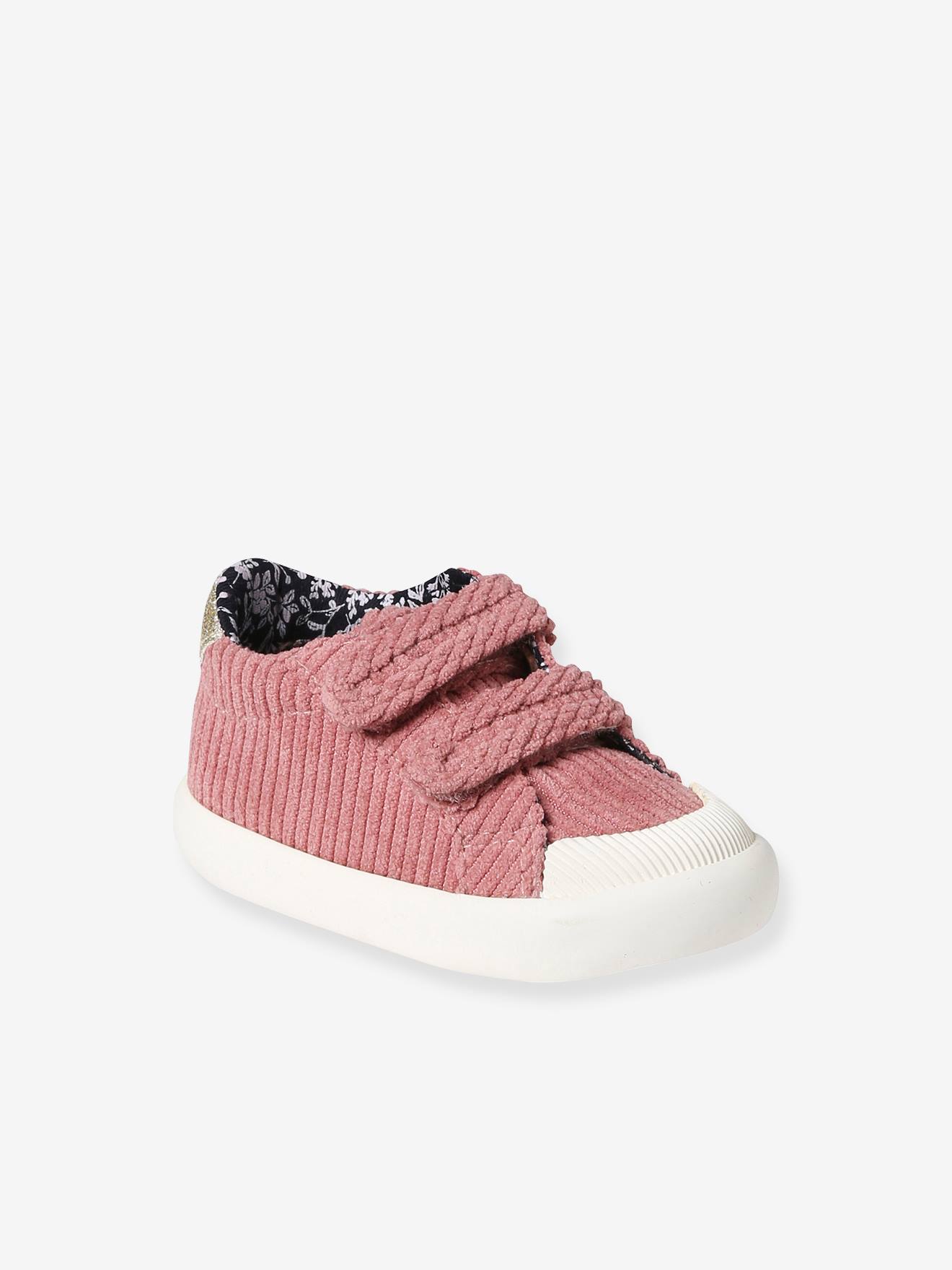 Baskets scratchées textile bébé vieux rose