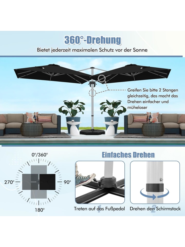 COSTWAY Sonnenschirm rechteckig 300x300cm in Schwarz günstig kaufen onesize