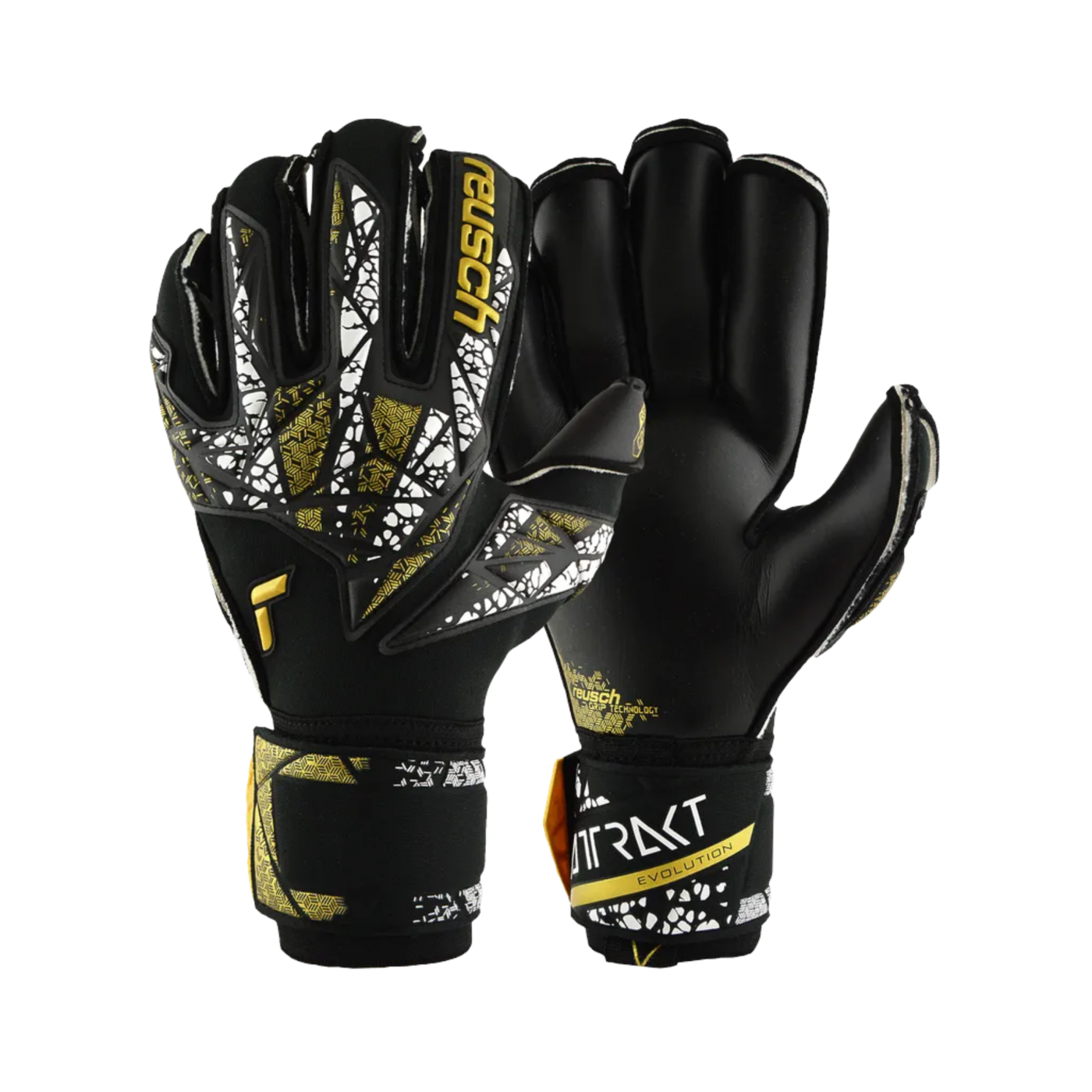 Reusch Attrakt Gold X Evolution Cut Finger Support TW-Handschuhe Schwarz Gold Weiss F7740