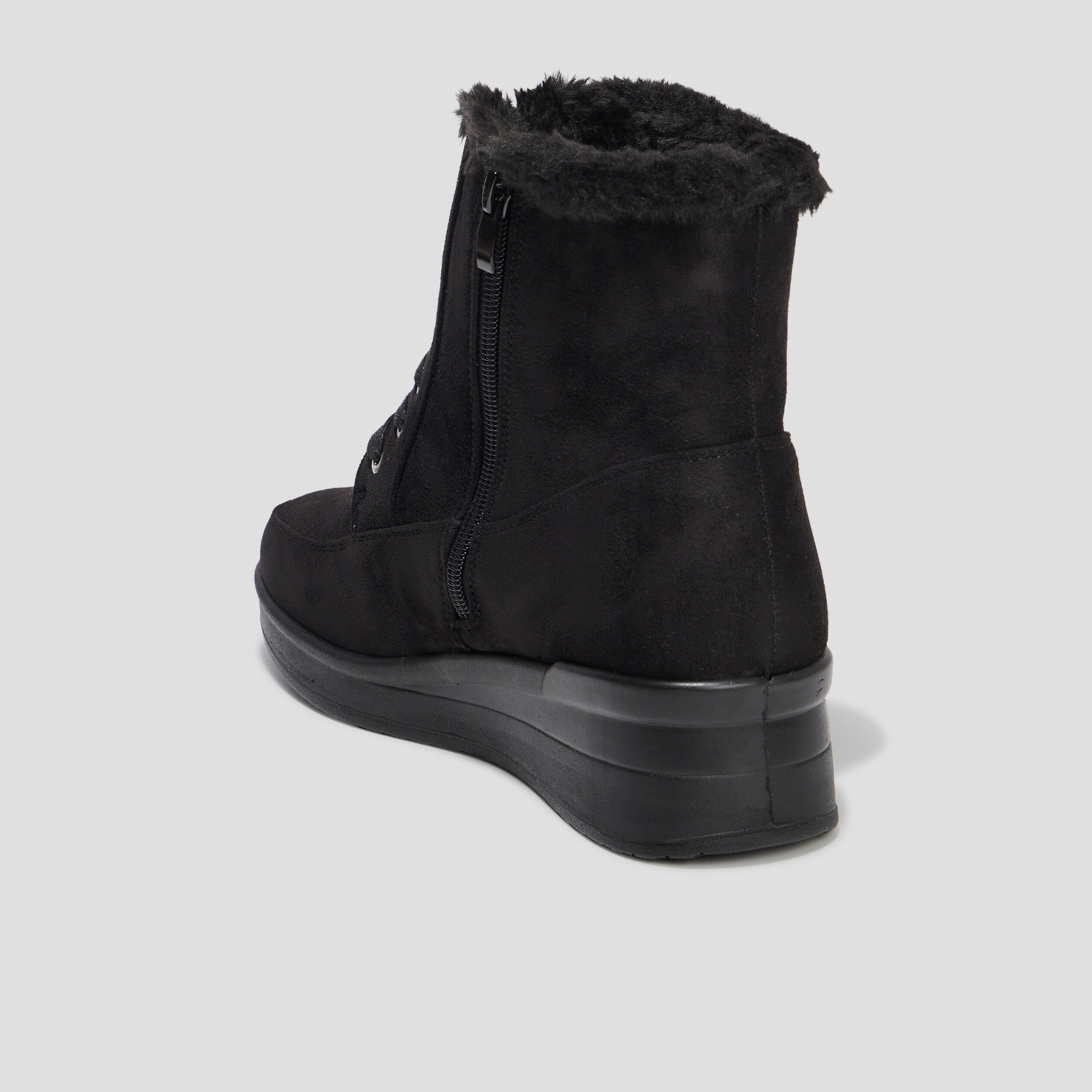 Bottines fourrées compensées pied large noir femme | La Halle