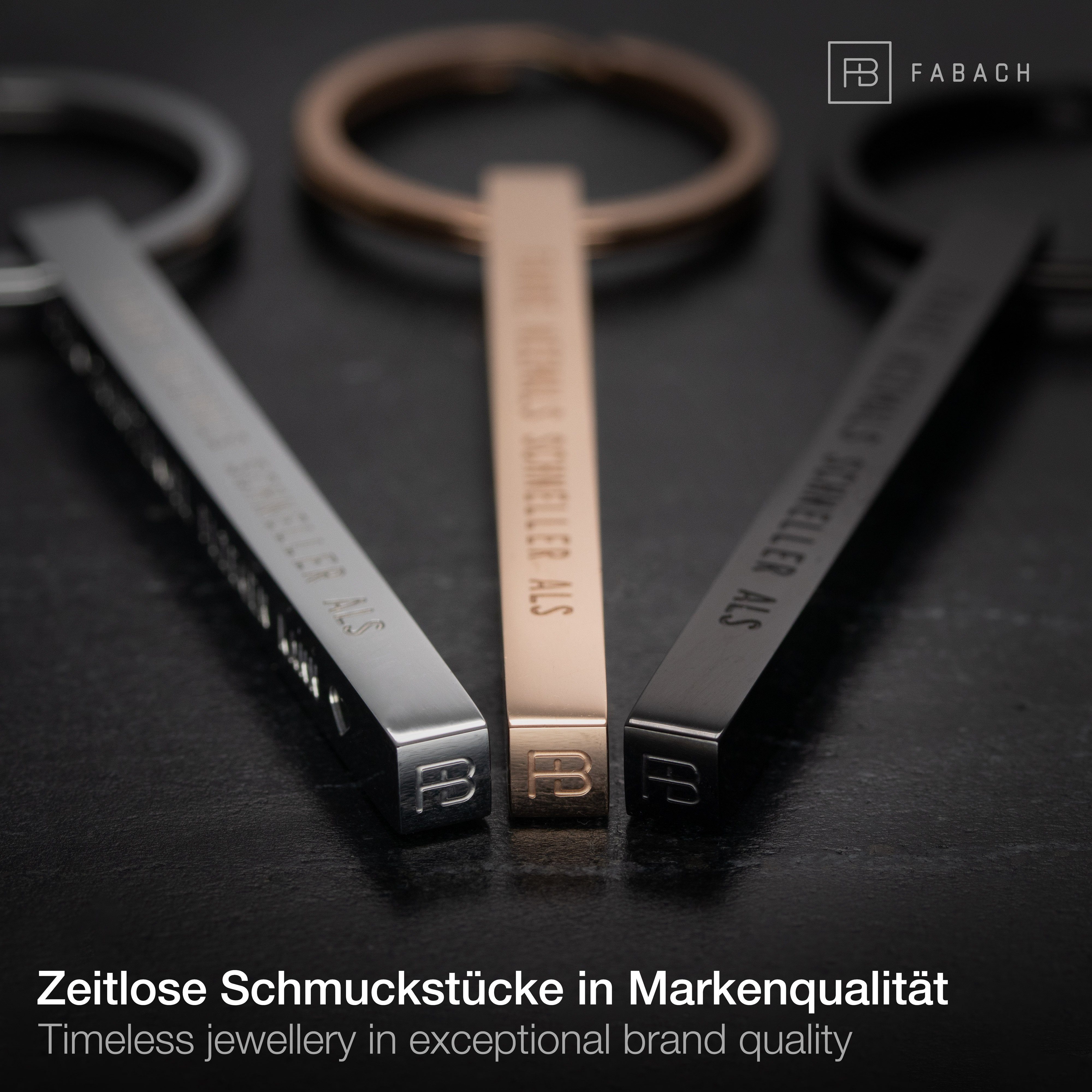 FABACH Schlüsselanhänger Cuboid aus Edelstahl - Fahre nie schneller als deine Schutzengel