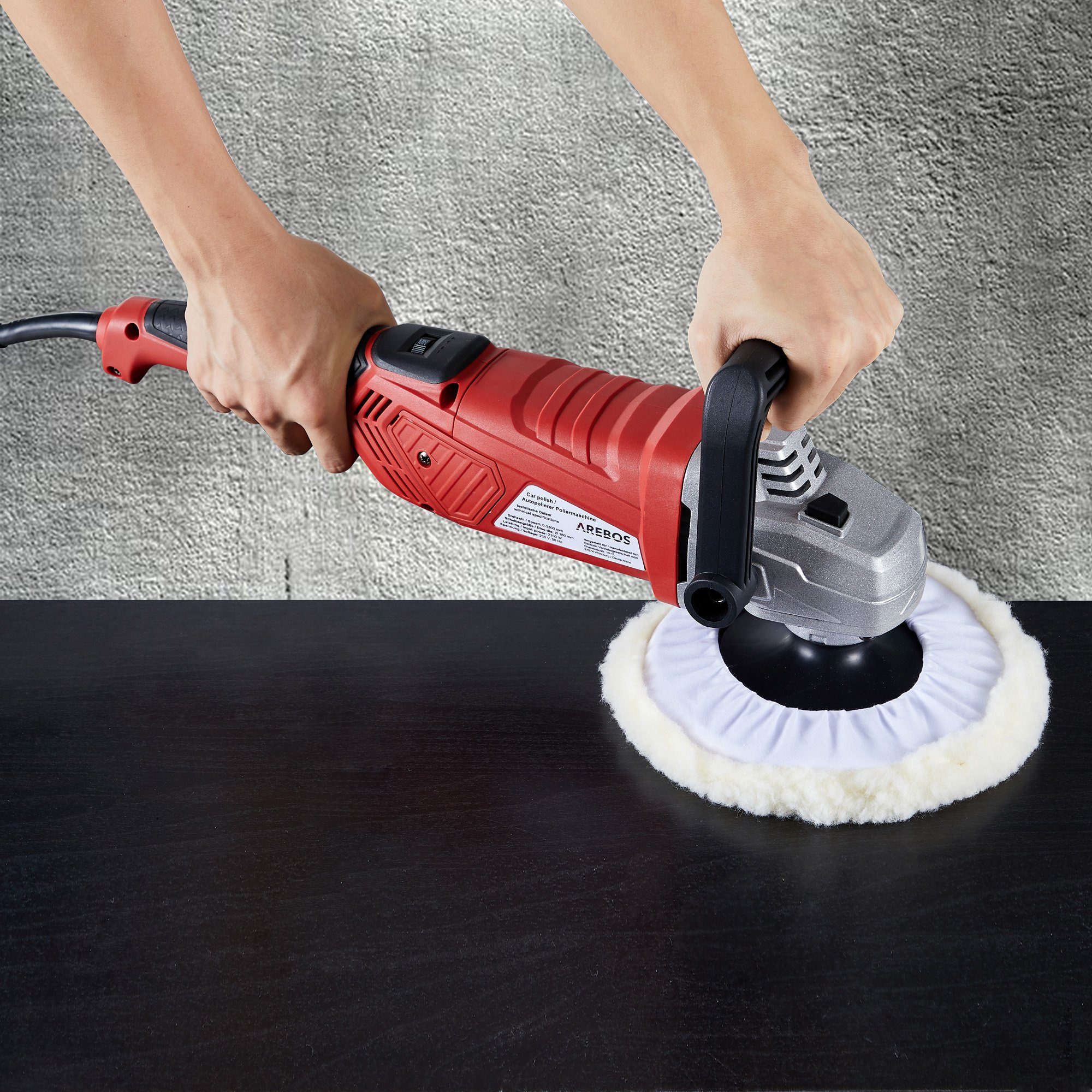 Arebos Poliermaschine Exzenter Auto Poliermaschine, Autolack Schleifer, 2100W, 0 min. U/min, 3300 max. U/min
