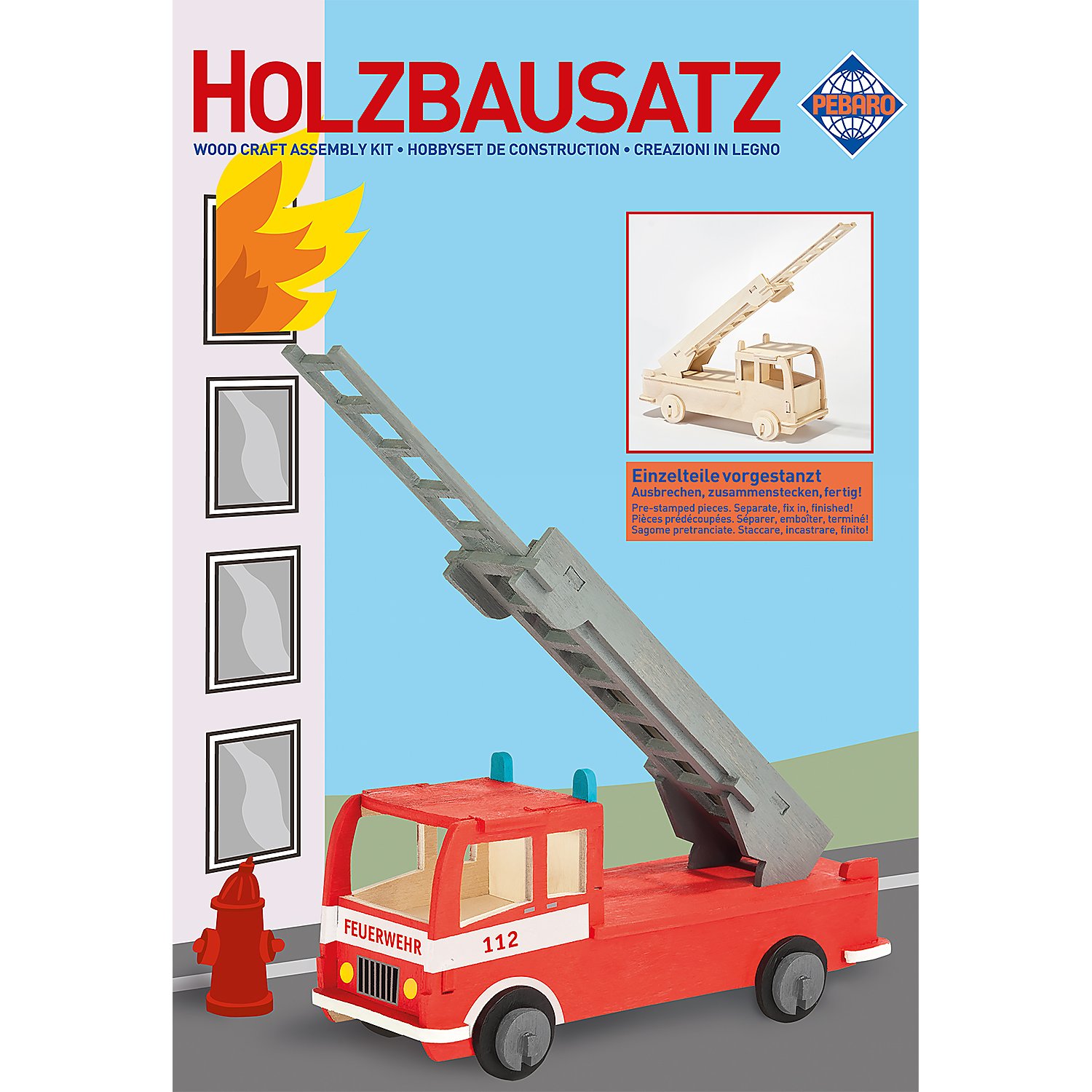 Holzbausatz Feuerwehrauto, 17 x 31 cm