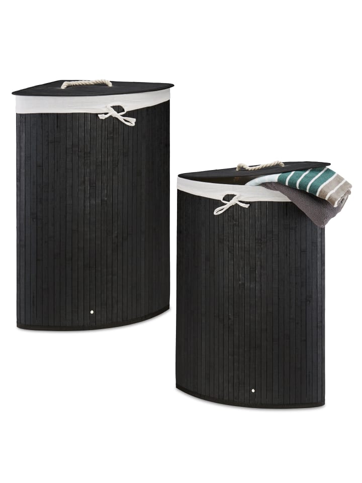 relaxdays 2 x Eckwäschekorb in Schwarz - (B)49,5 x (H)65 x (T)37 cm günstig kaufen onesize