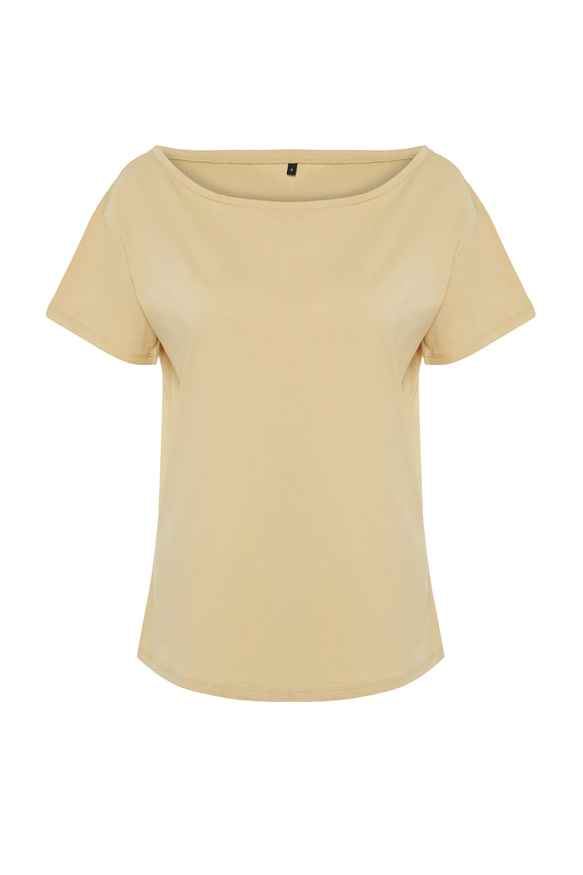 Trendyol Collection  Dunkelbeige 100% Baumwolle Oversize/Weit geschnittenes Strick-T-Shirt mit U-Boot-Ausschnitt TWOSS20TS0140