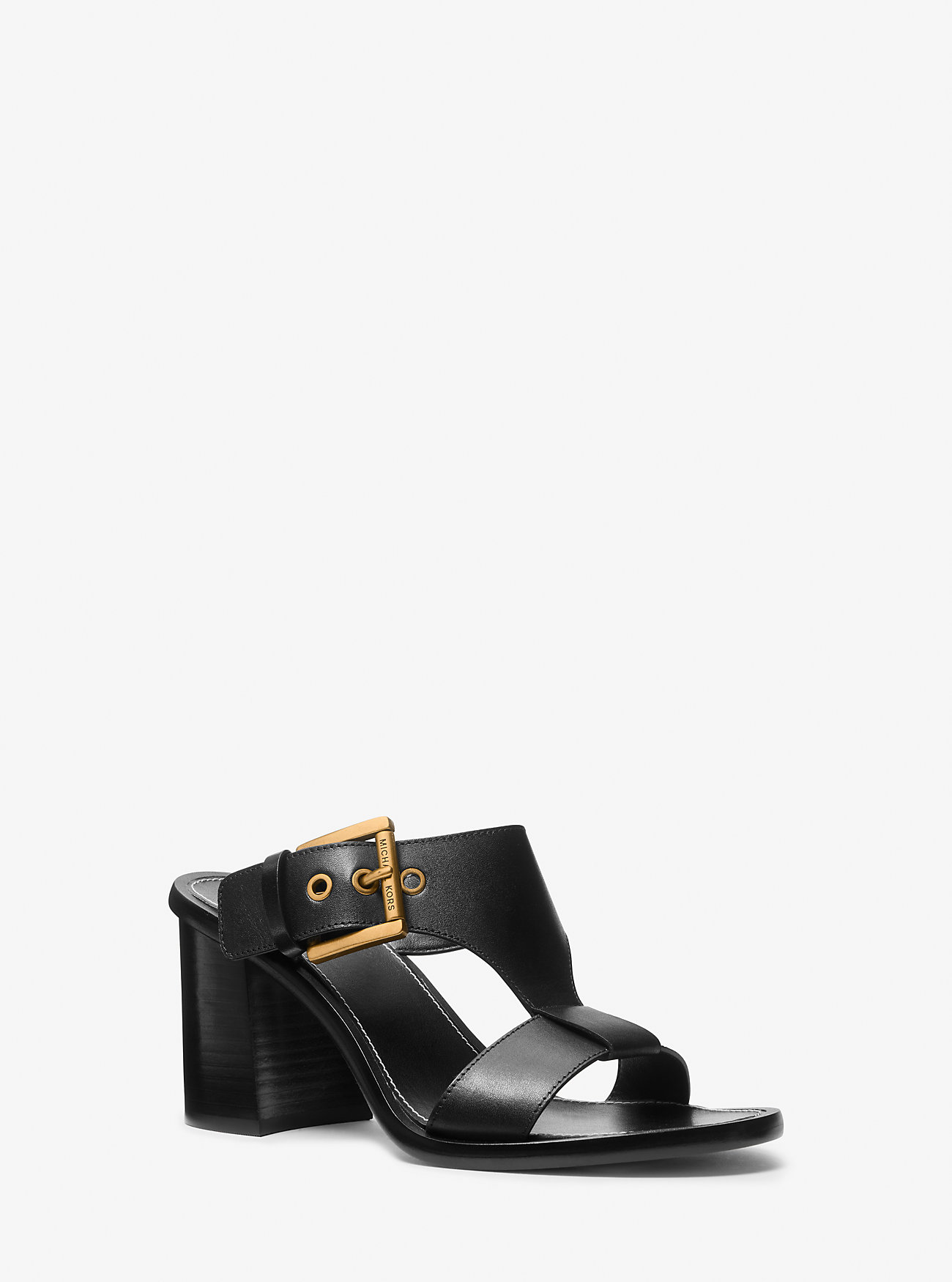 Irene Leather Block Heel Sandal - BLACK