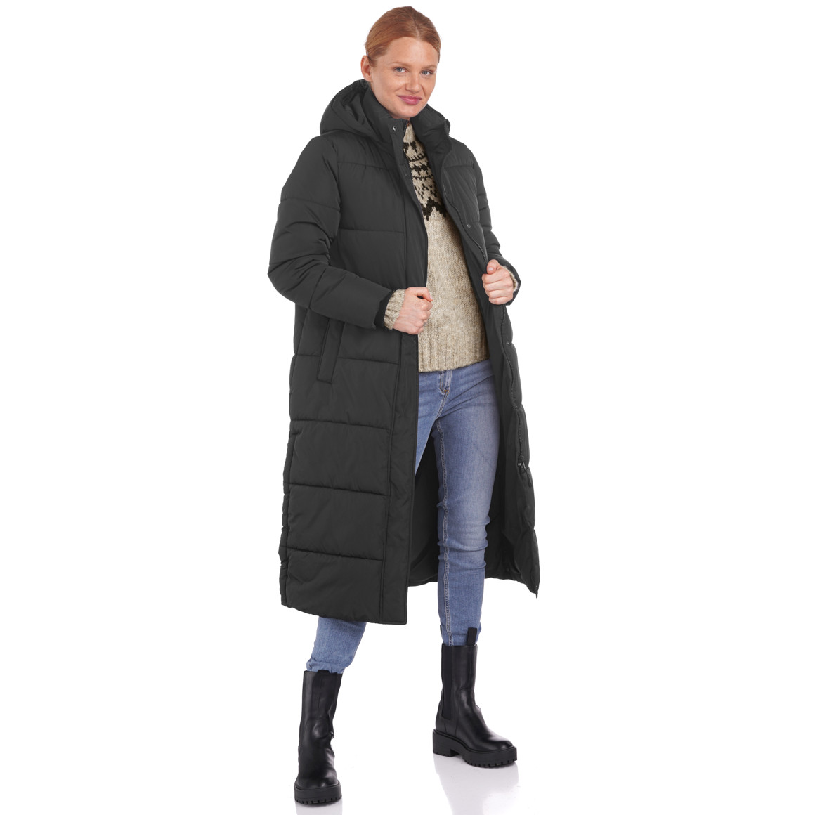 Damen Steppmantel mit abnehmbarer Kapuze