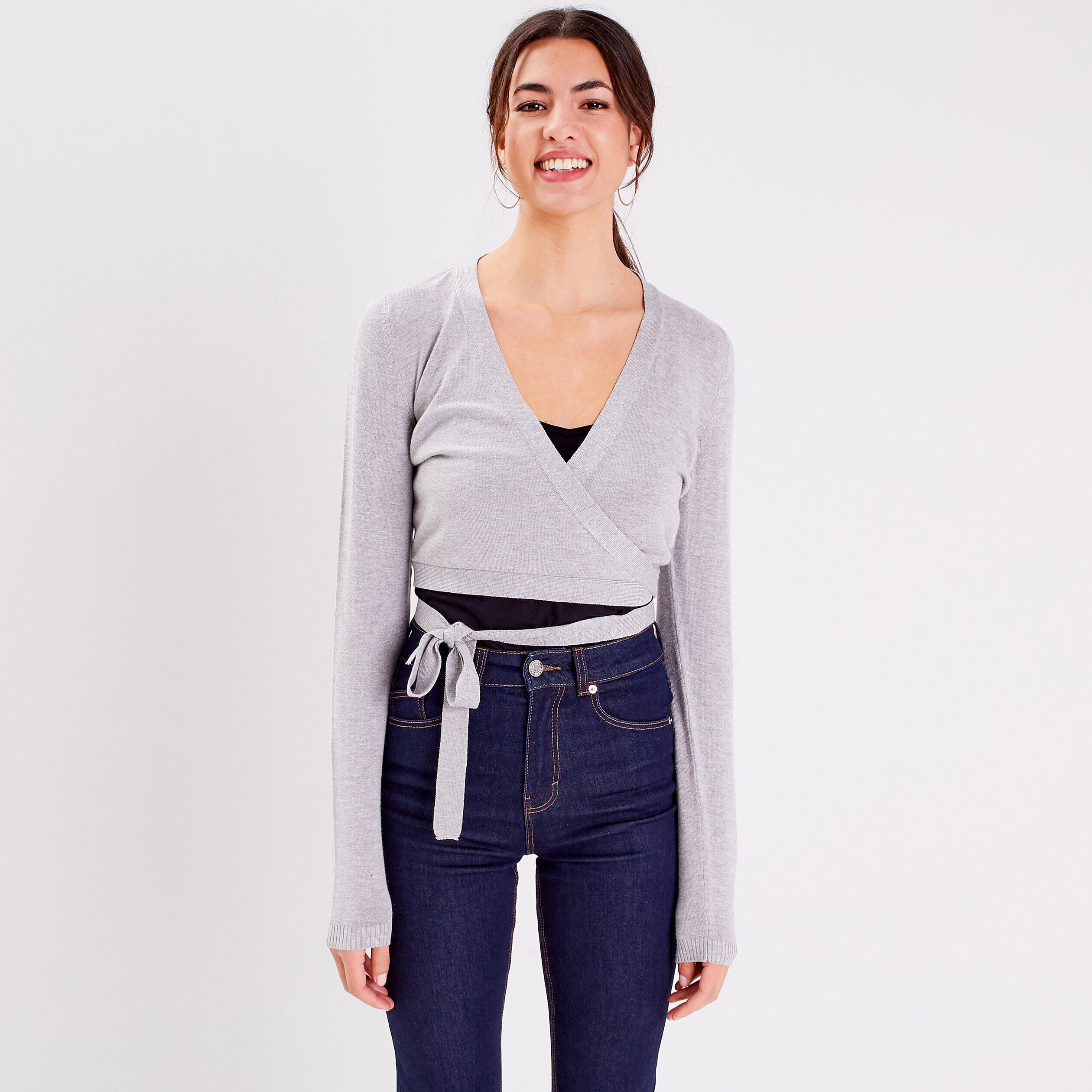 Gilet avec col cache-coeur gris foncé femme | Cache Cache
