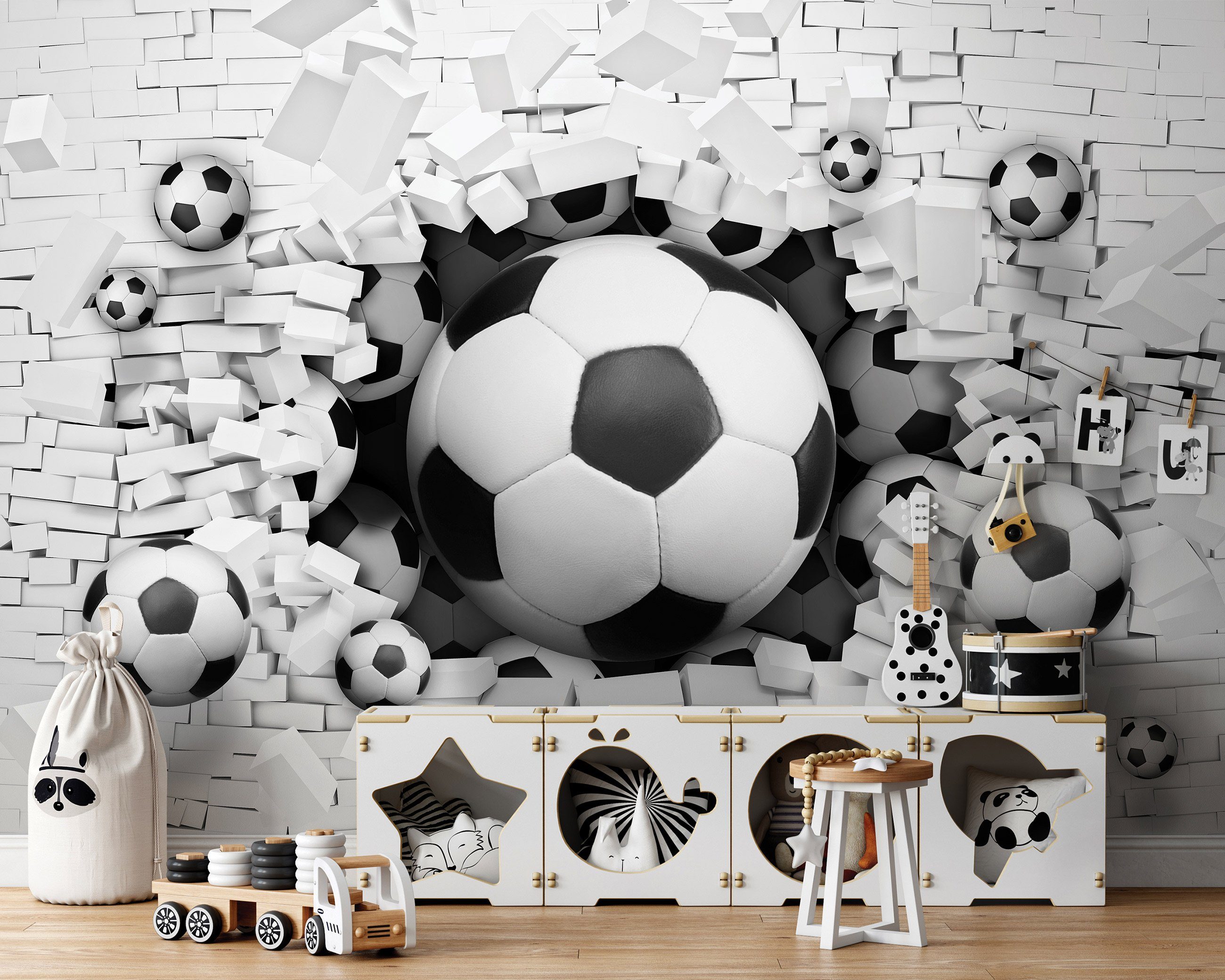 Wallarena Fototapete Kinderzimmer Jungen Fußball 3D EFFEKT Tunnel Puzze Kinderl Vlies Tapete für Jungenzimmer oder Babyzimmer Vliestapete Wandtapete Motivtapete, Glatt, 3D-Optik, Vliestapete inklusive Kleister