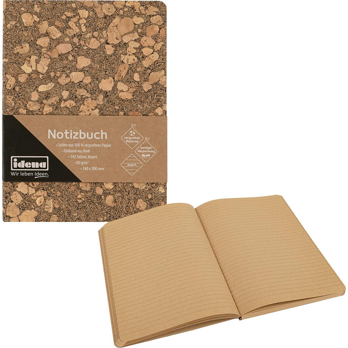 Notizbuch Kork, liniert, 192 Blatt, 20 x 14 cm