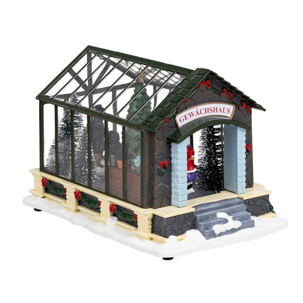 Haushalt International Gewächshaus LED Weihnachts Gewächshaus Weihnachten Winterlandschaft Deko, mit 12 mehrfarbigen LEDs, aus Kunststoff, Dekoration